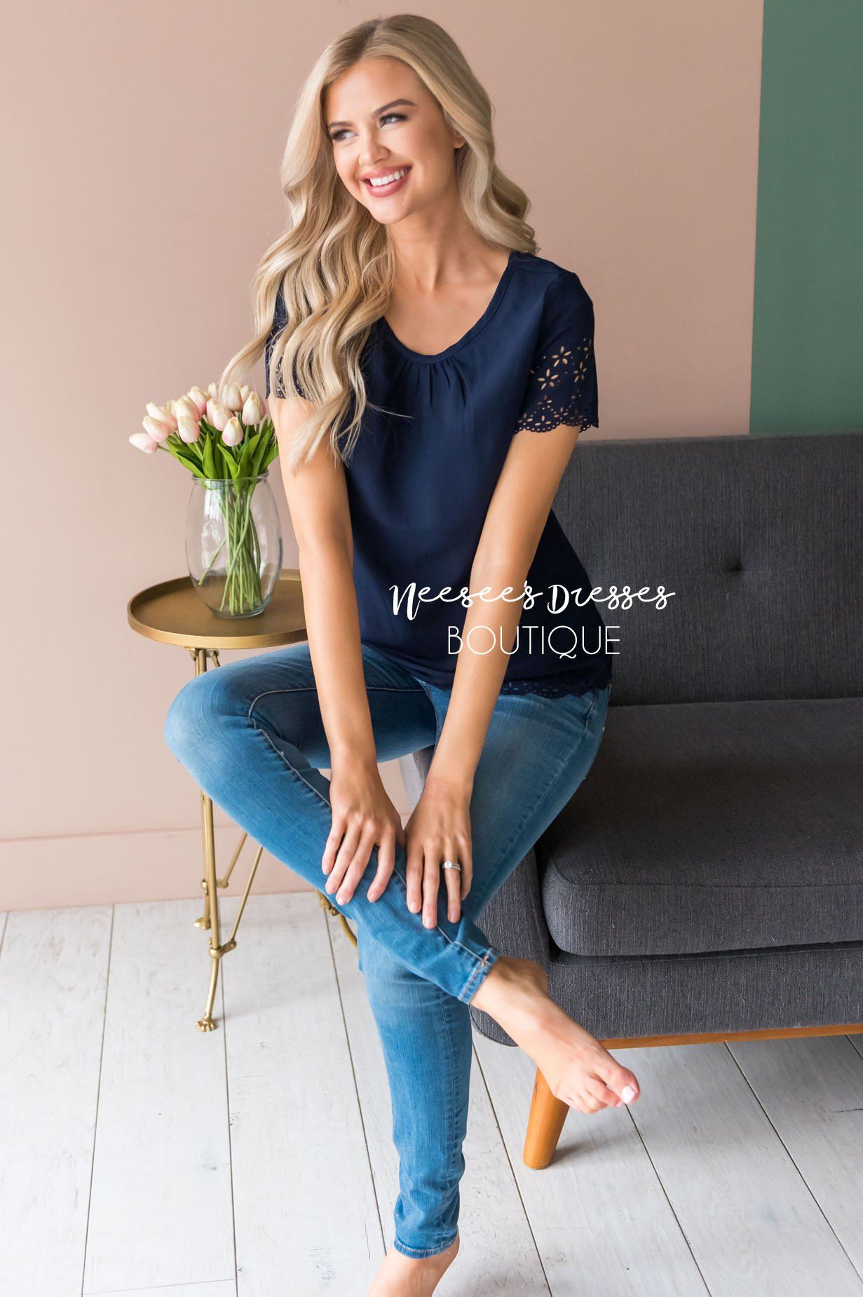 Living In The Moment Modest Eyelet Blouse Modest Dresses vendor-unknown 