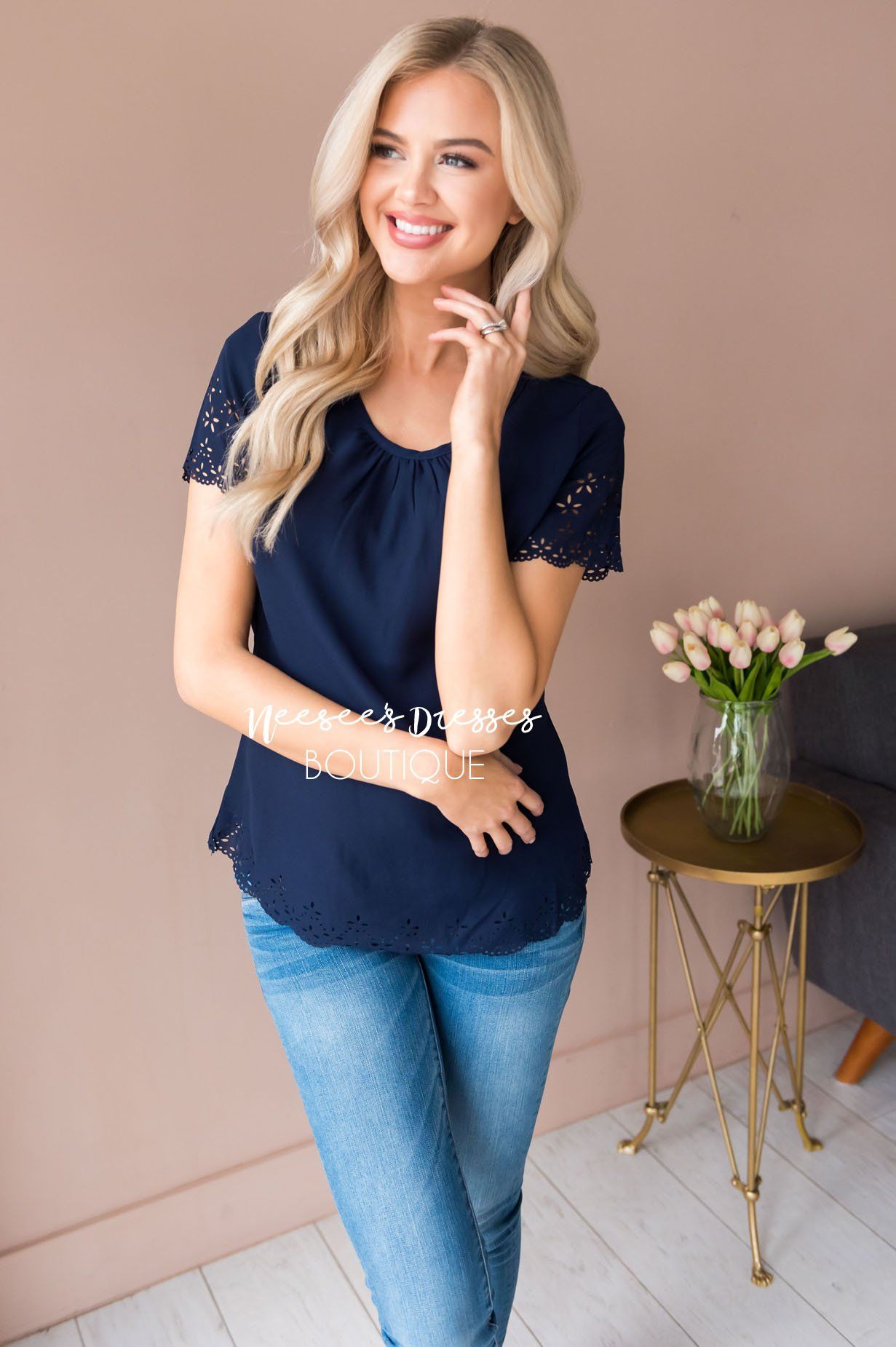 Living In The Moment Modest Eyelet Blouse Modest Dresses vendor-unknown 