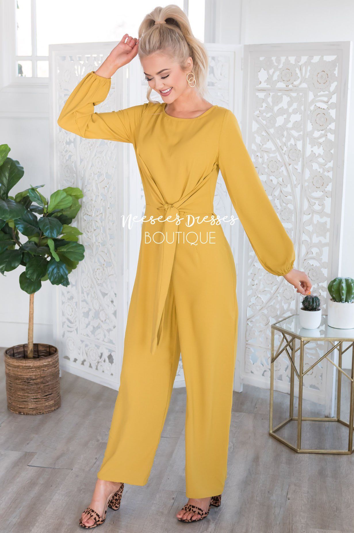 The Lolo Mustard Jumpsuit Modest Dresses vendor-unknown 