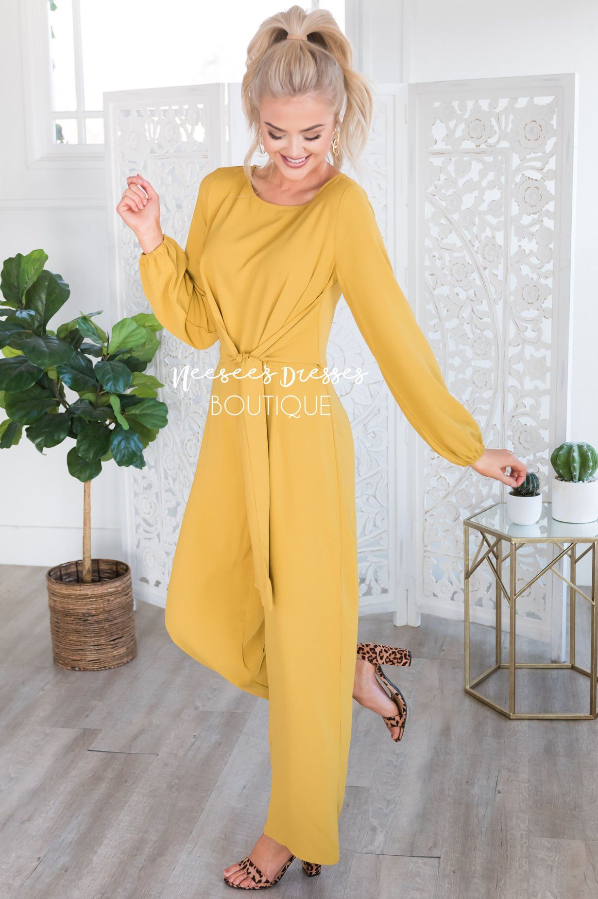 The Lolo Mustard Jumpsuit Modest Dresses vendor-unknown 