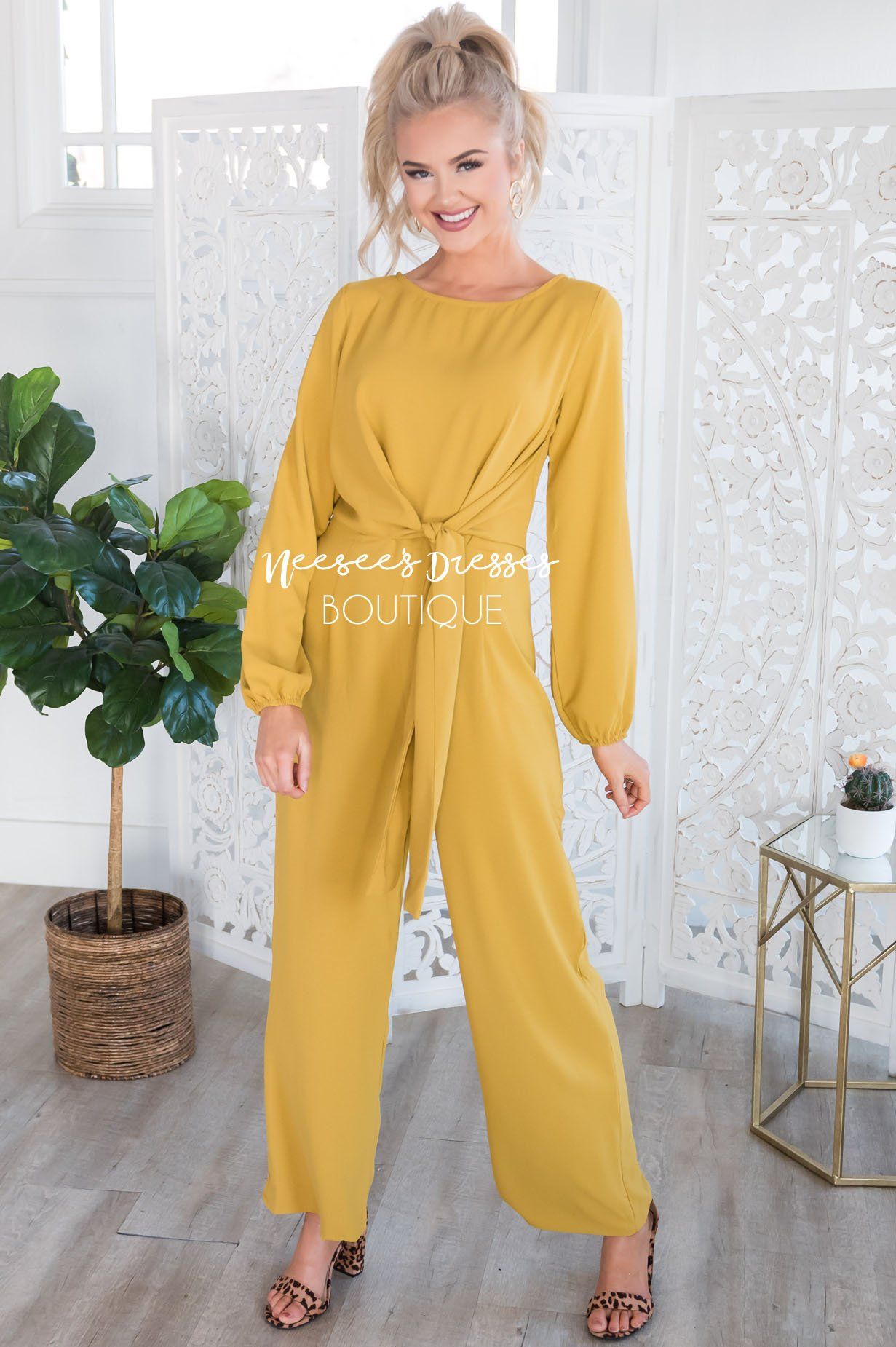 The Lolo Mustard Jumpsuit Modest Dresses vendor-unknown 