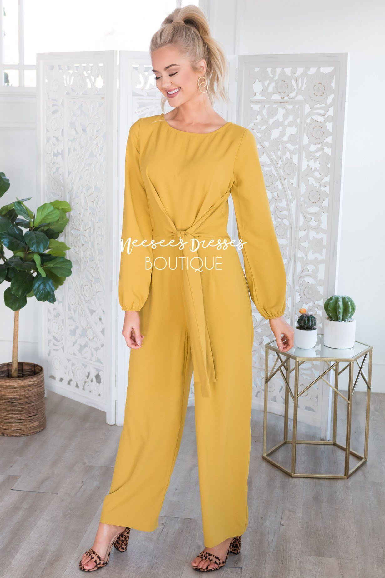 The Lolo Mustard Jumpsuit Modest Dresses vendor-unknown 