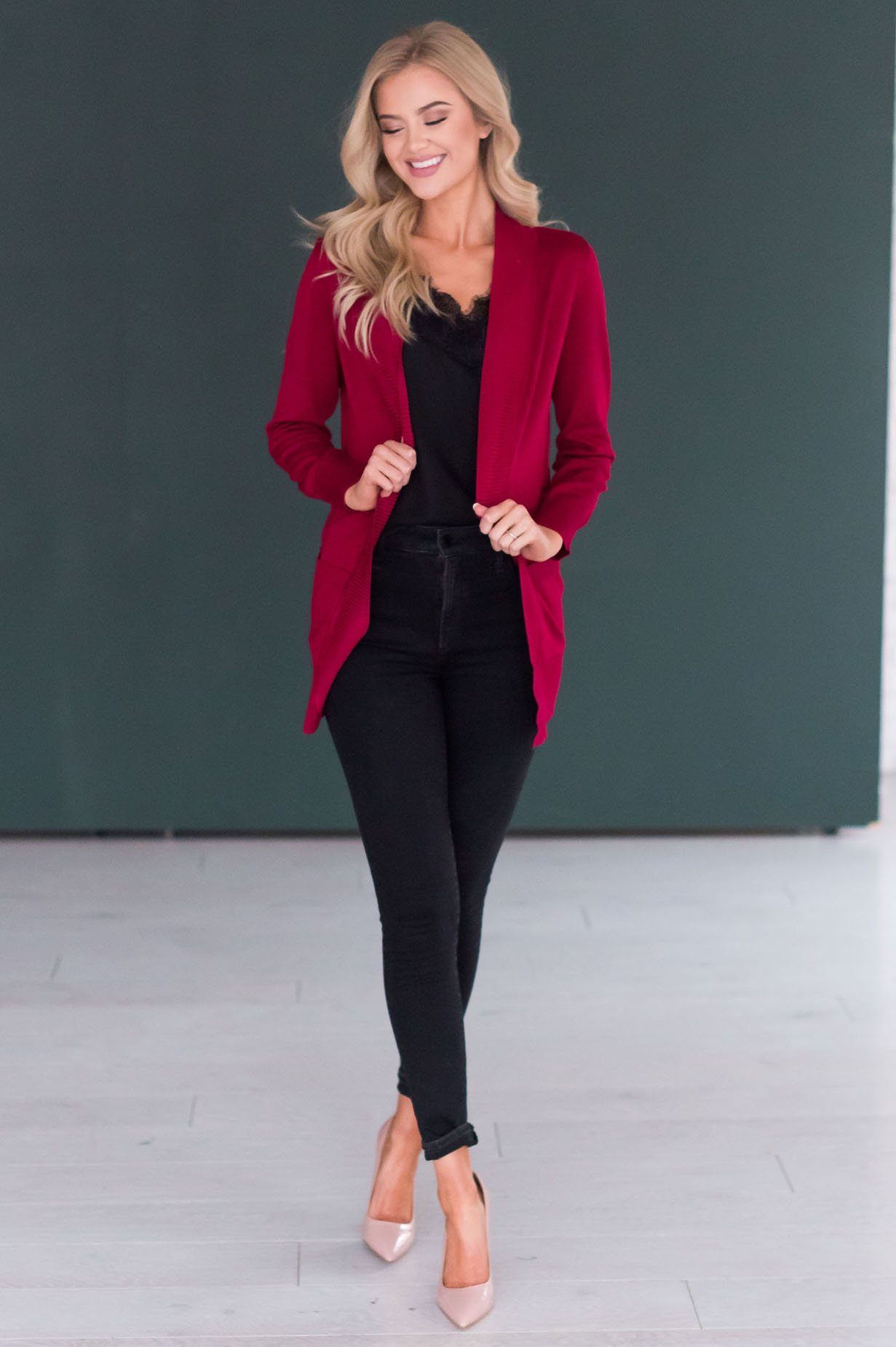 Long Distance Modest Pocket Cardigan Tops vendor-unknown 