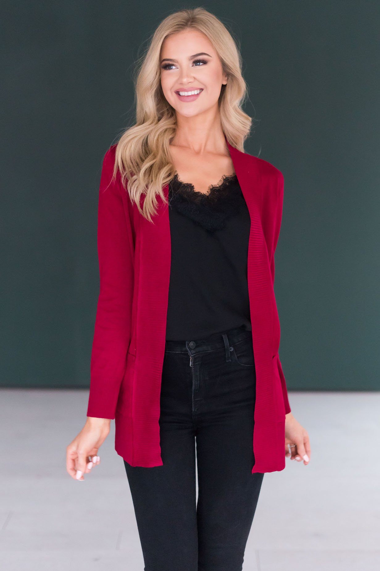 Long Distance Modest Pocket Cardigan Tops vendor-unknown 