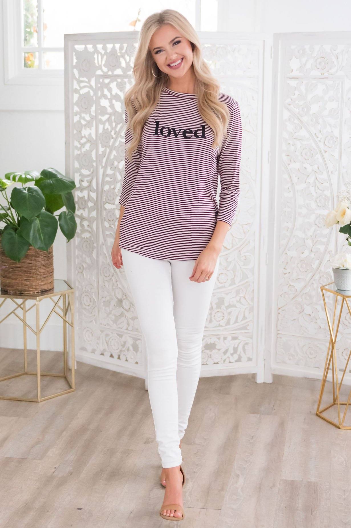 Loved Modest 3/4 Length Sleeve Tee Tops vendor-unknown 