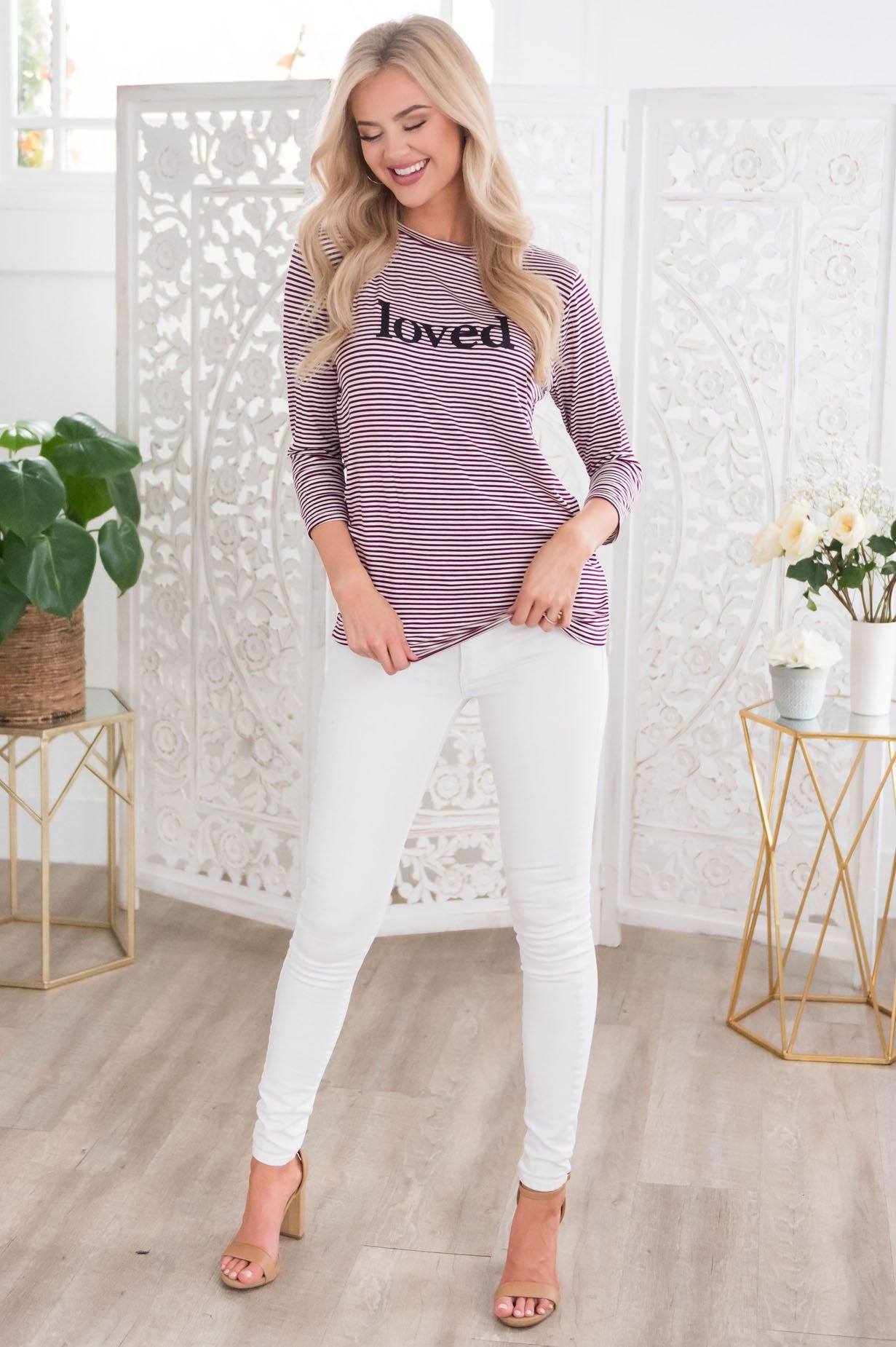 Loved Modest 3/4 Length Sleeve Tee Tops vendor-unknown 