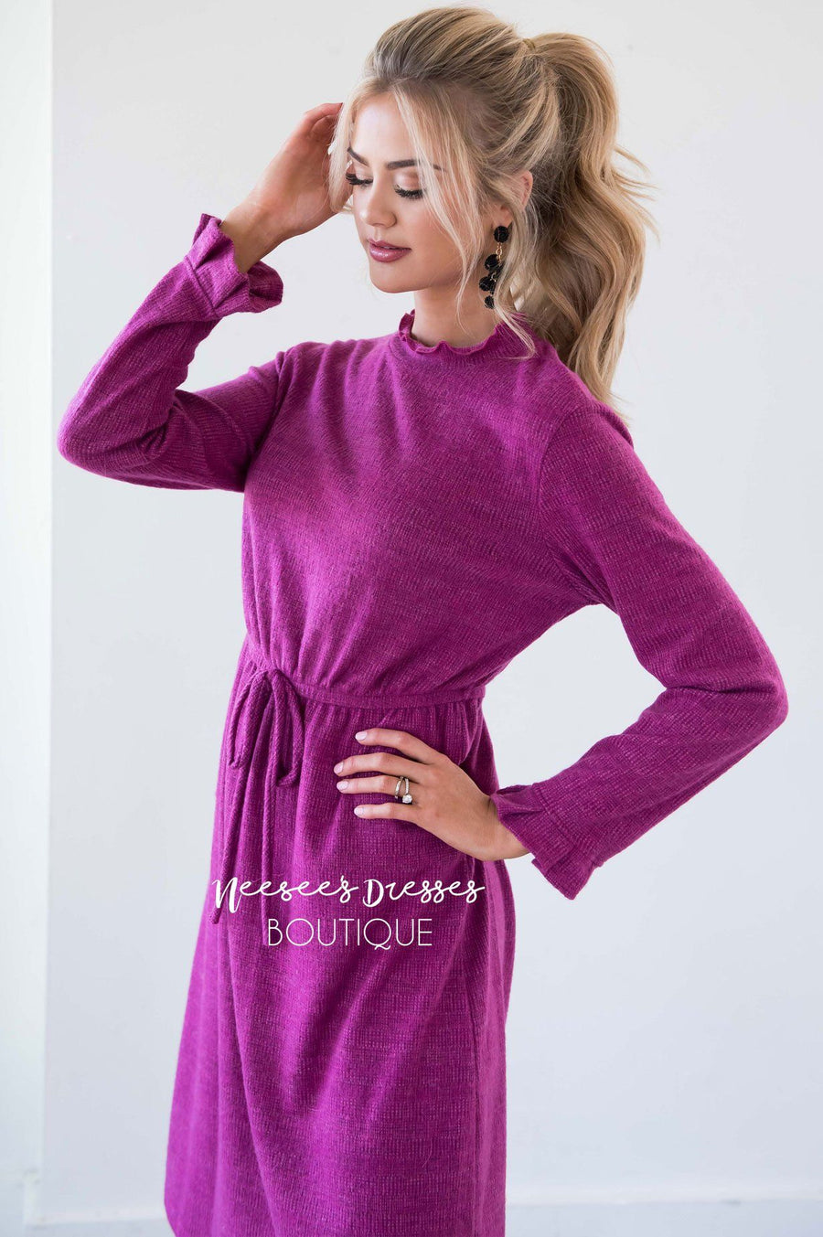 The Keely Ruffle Neckline & Wrists Sweater Dress Modest Dresses vendor-unknown 