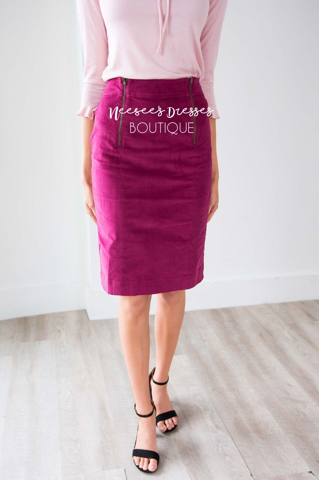 Zipper Detail Pencil Skirt Skirts vendor-unknown 