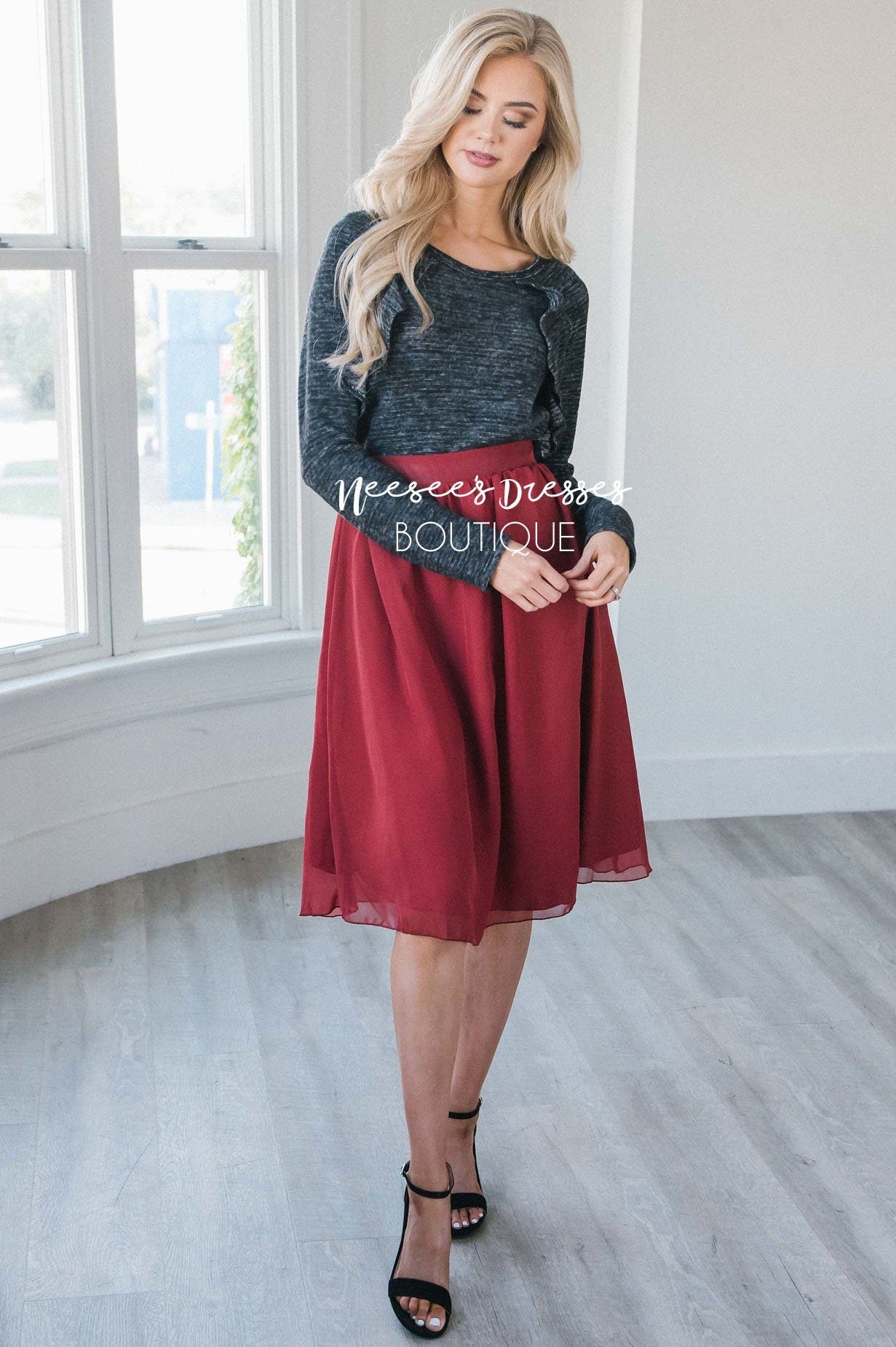 Deep Rust Chiffon Skirt Skirts vendor-unknown 