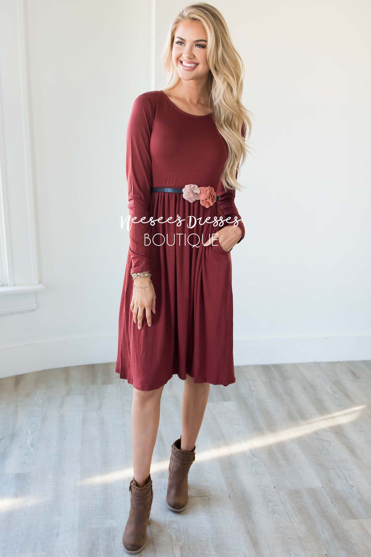 The Gwyn Solid Midi Dress Modest Dresses vendor-unknown 