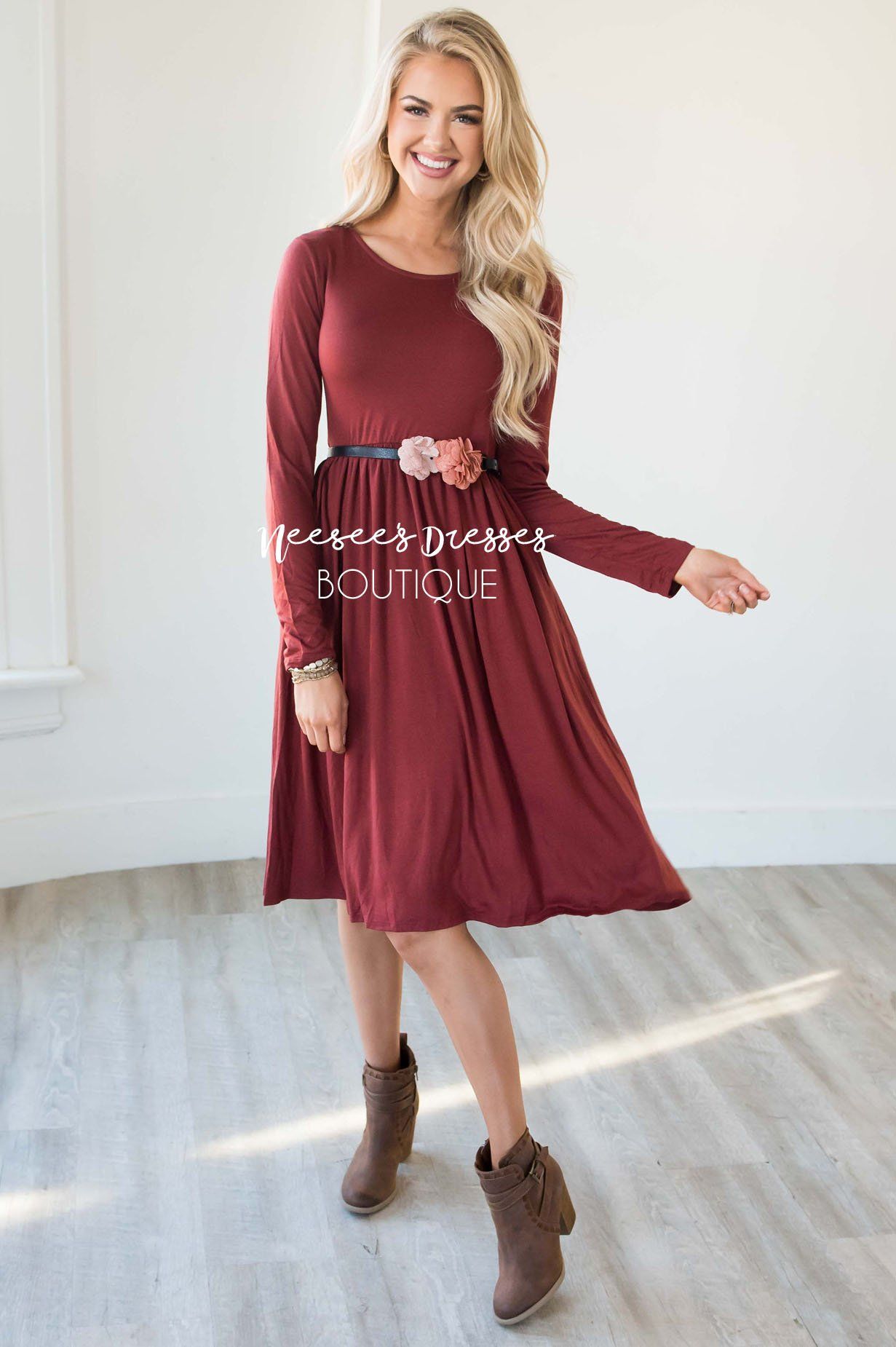 The Gwyn Solid Midi Dress Modest Dresses vendor-unknown 