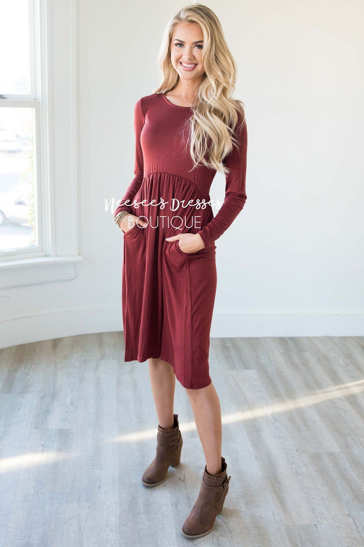 The Gwyn Solid Midi Dress Modest Dresses vendor-unknown 