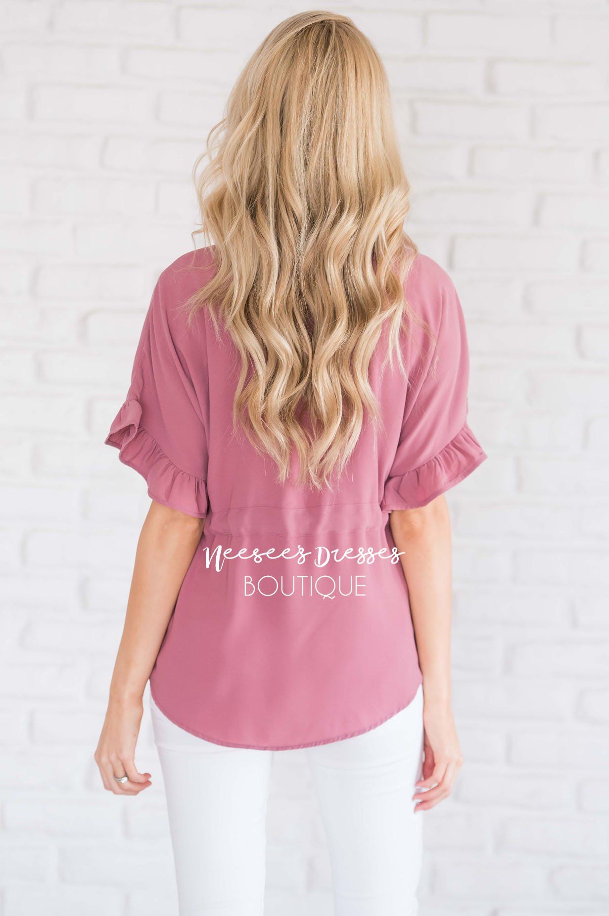 Button Up Cinched Waist Blouse Tops vendor-unknown 