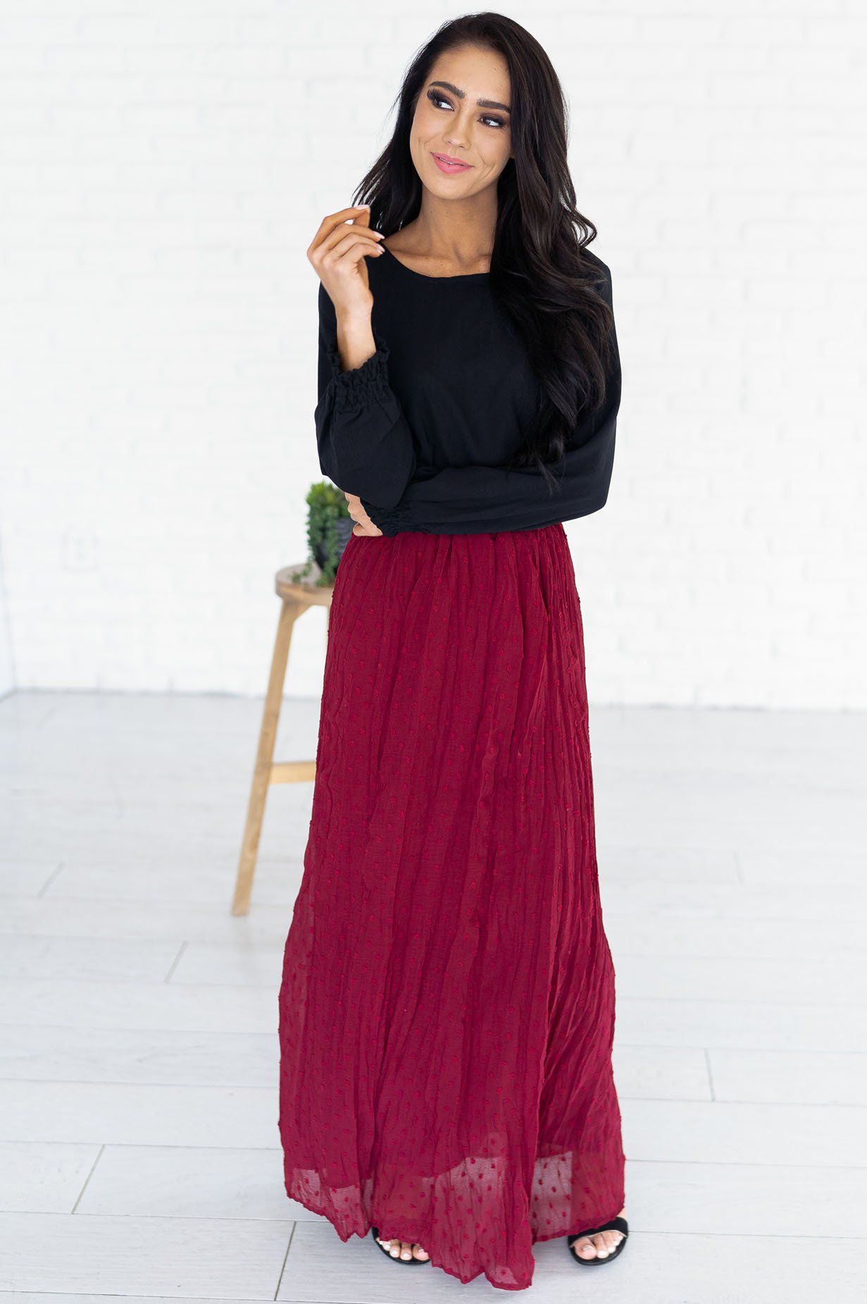 Spring Garden Swiss Dot Skirt Modest Dresses vendor-unknown 