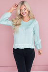 Mint Smocked Satin Blouse Tops vendor-unknown