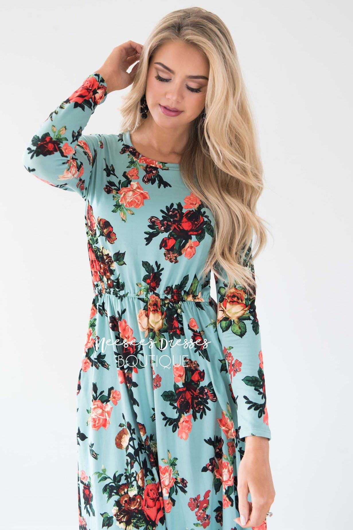 Mint In Bloom Long Sleeves Dress Modest Dresses vendor-unknown 