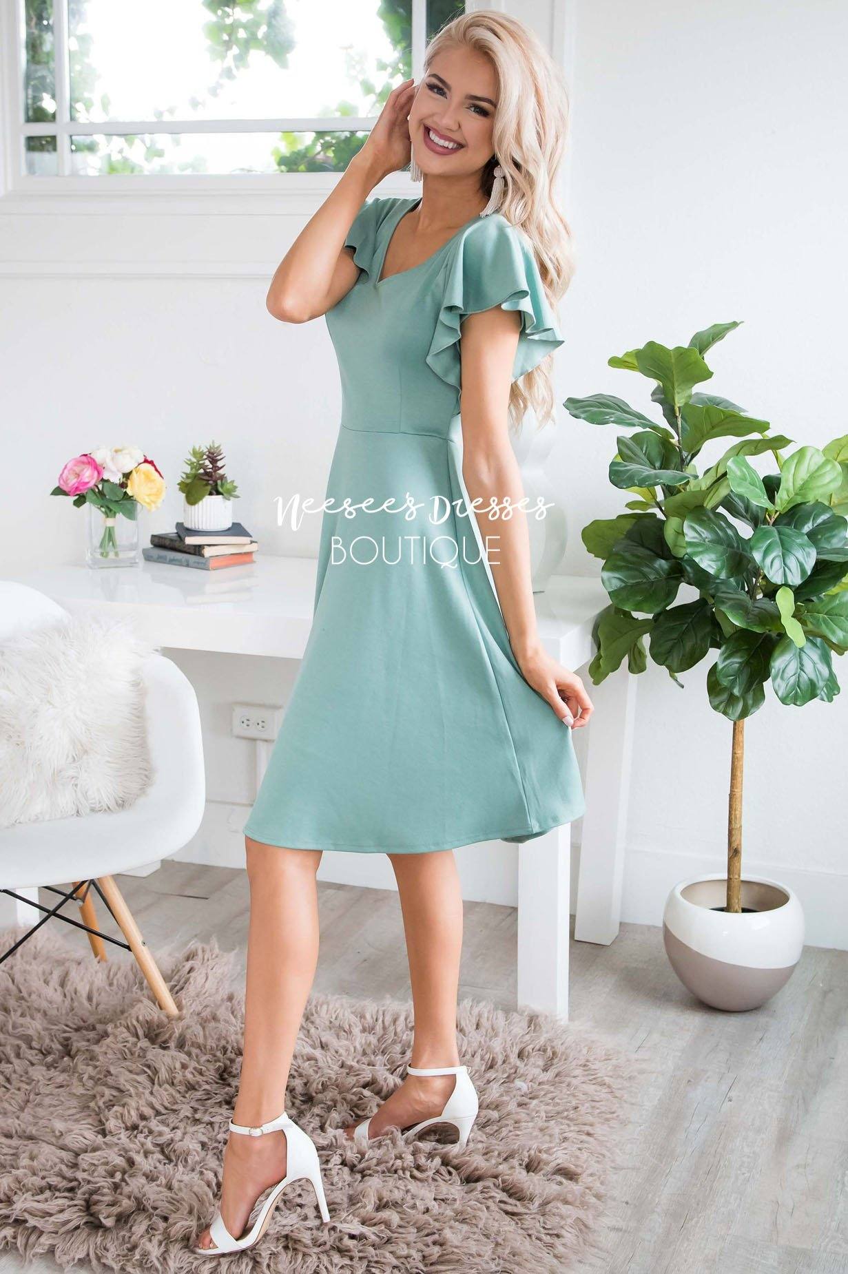 The Daisie Ruffle Shoulder Dress Modest Dresses vendor-unknown 