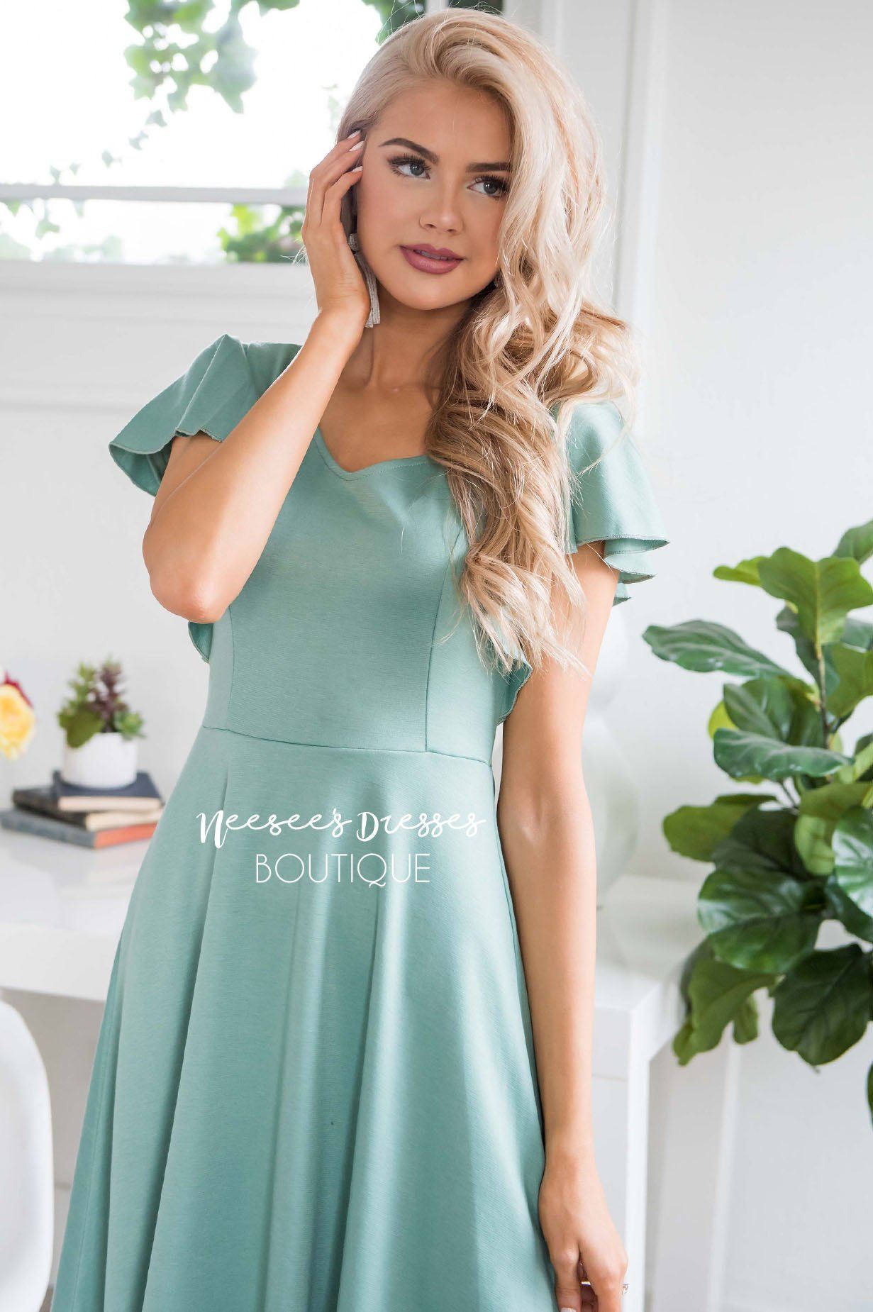 The Daisie Ruffle Shoulder Dress Modest Dresses vendor-unknown 