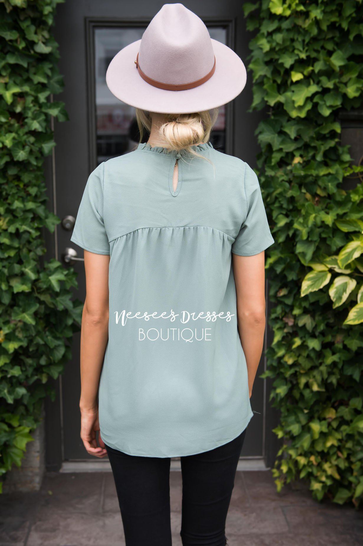 Ruffle Neckline Blouse Tops vendor-unknown 