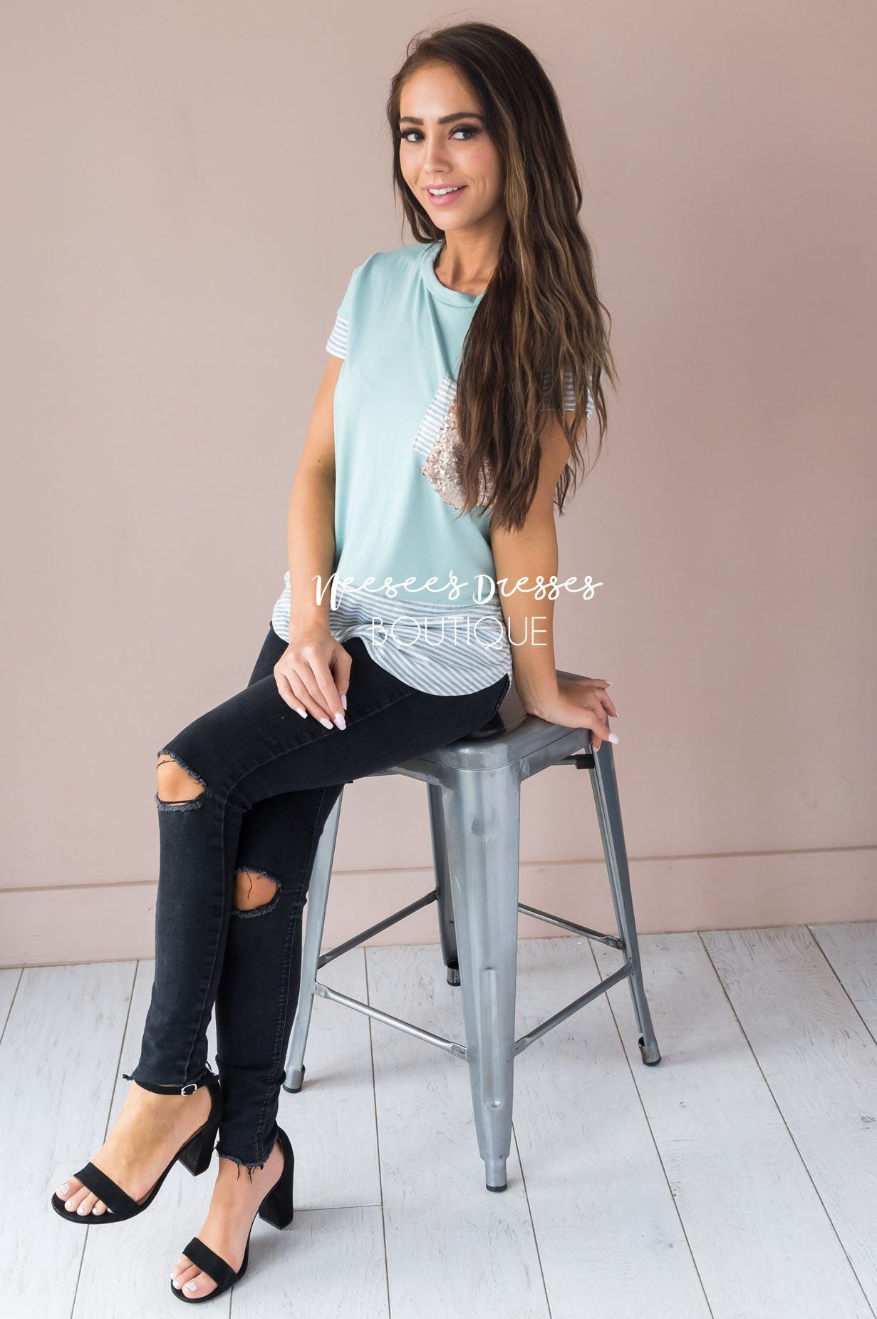 Take The Lead Modest Sparkle Tee Tops vendor-unknown 
