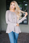 Taupe Thermal Lace Insert Top Tops vendor-unknown