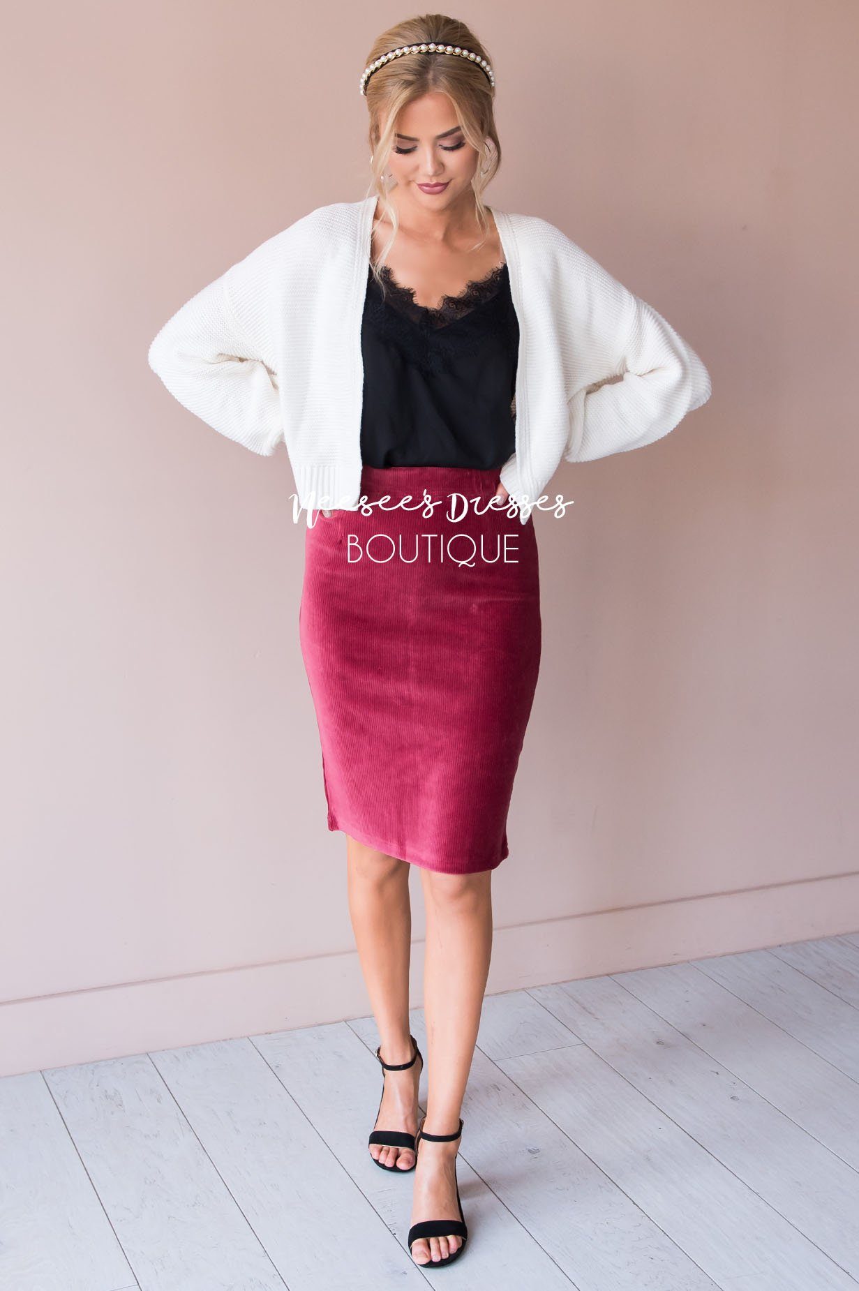 Morning Meeting Corduroy Pencil Skirt Skirts vendor-unknown 