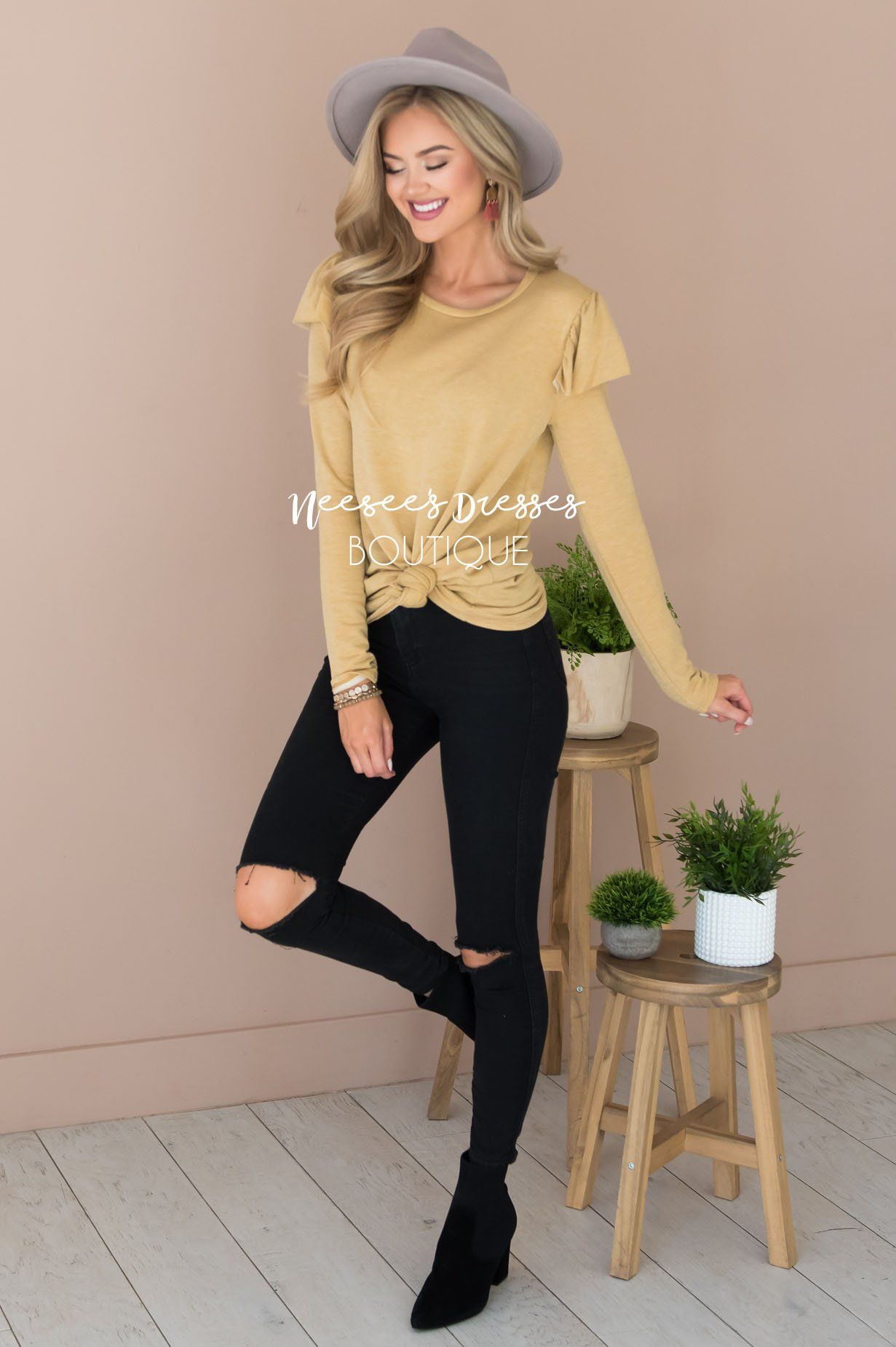 You're So Beautiful Ruffle Sleeve Top Modest Dresses vendor-unknown 