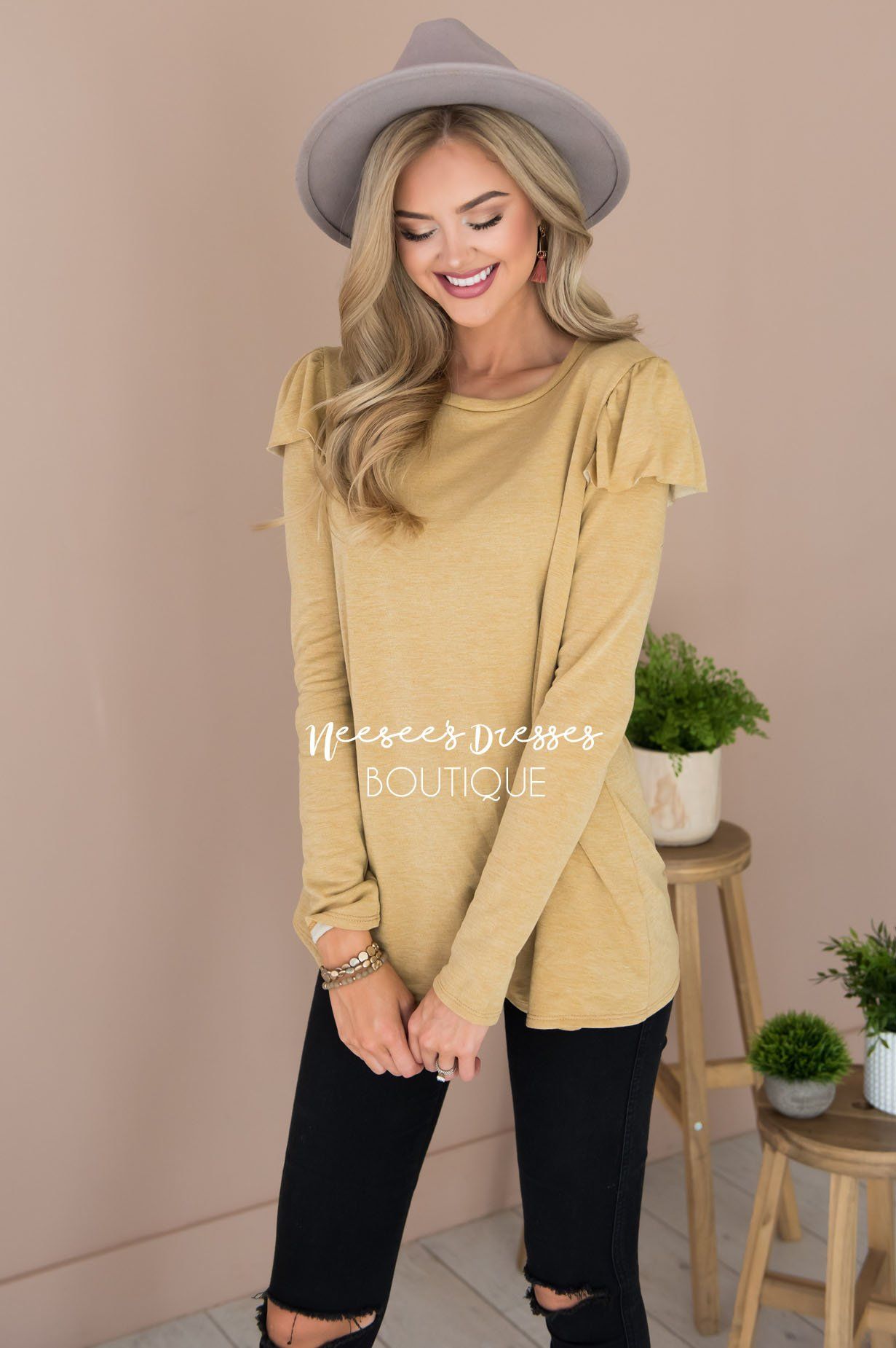 You're So Beautiful Ruffle Sleeve Top Modest Dresses vendor-unknown 
