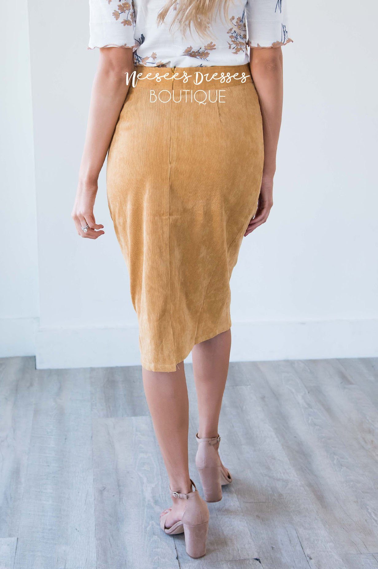 Corduroy Button Detail Skirt Skirts vendor-unknown 