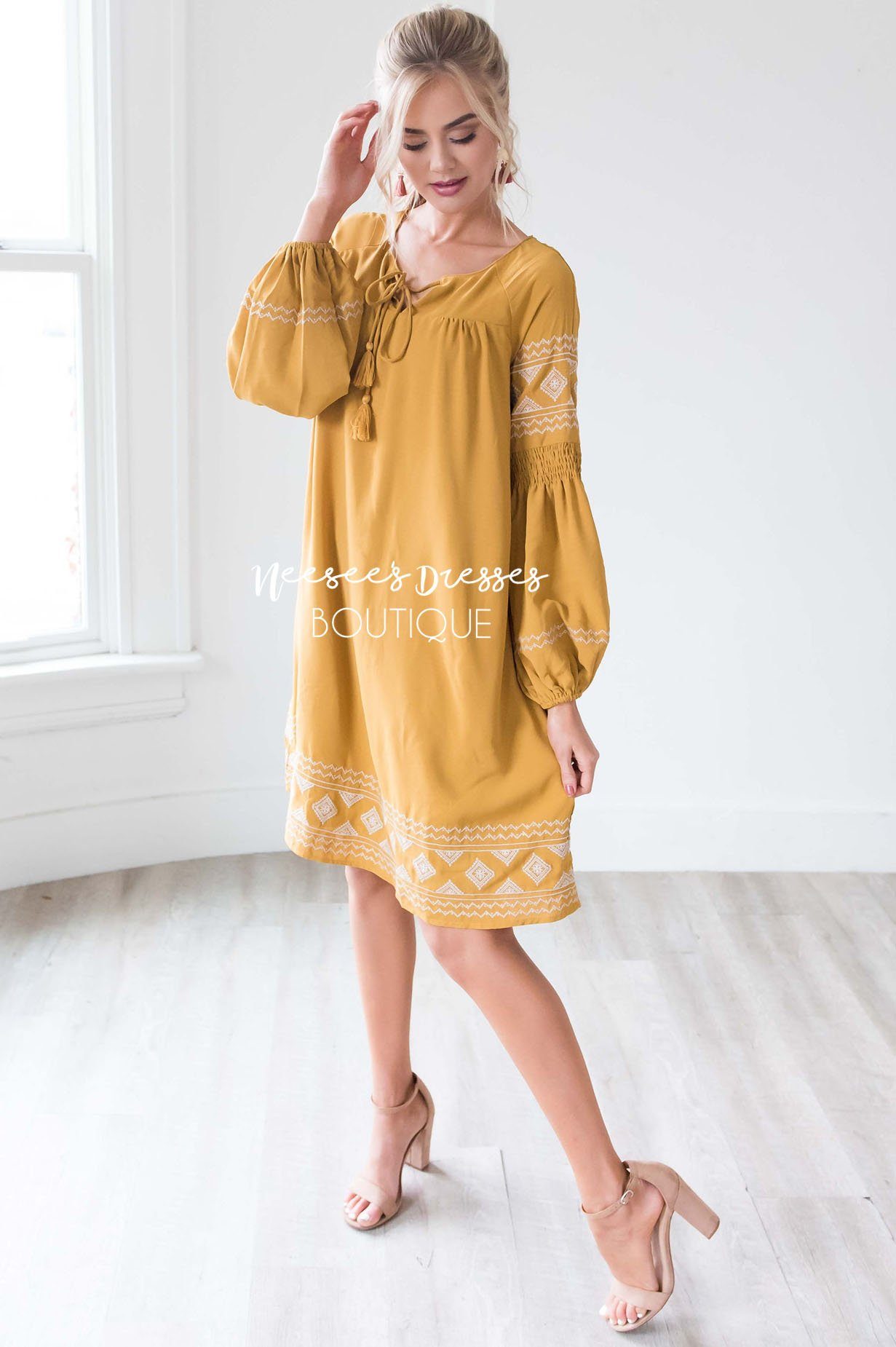 The Allie Boho Embroidered Dress Modest Dresses vendor-unknown 