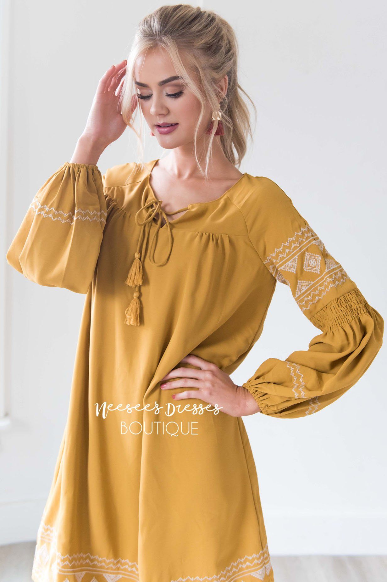 The Allie Boho Embroidered Dress Modest Dresses vendor-unknown 