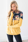 Floral Top Mustard Cowl Neck Sweater Tops vendor-unknown