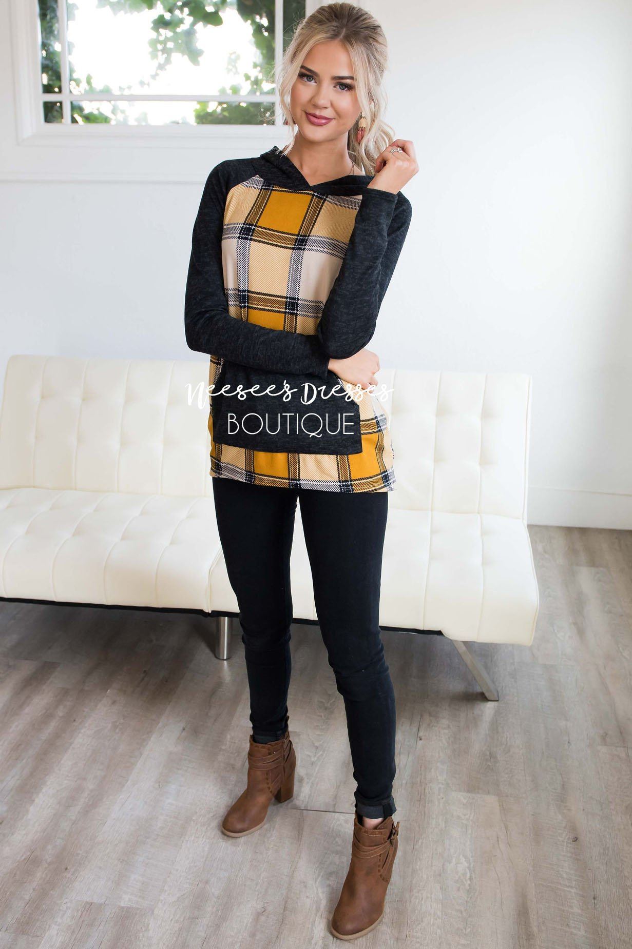 Plaid Pullover Hoodie Tops vendor-unknown 