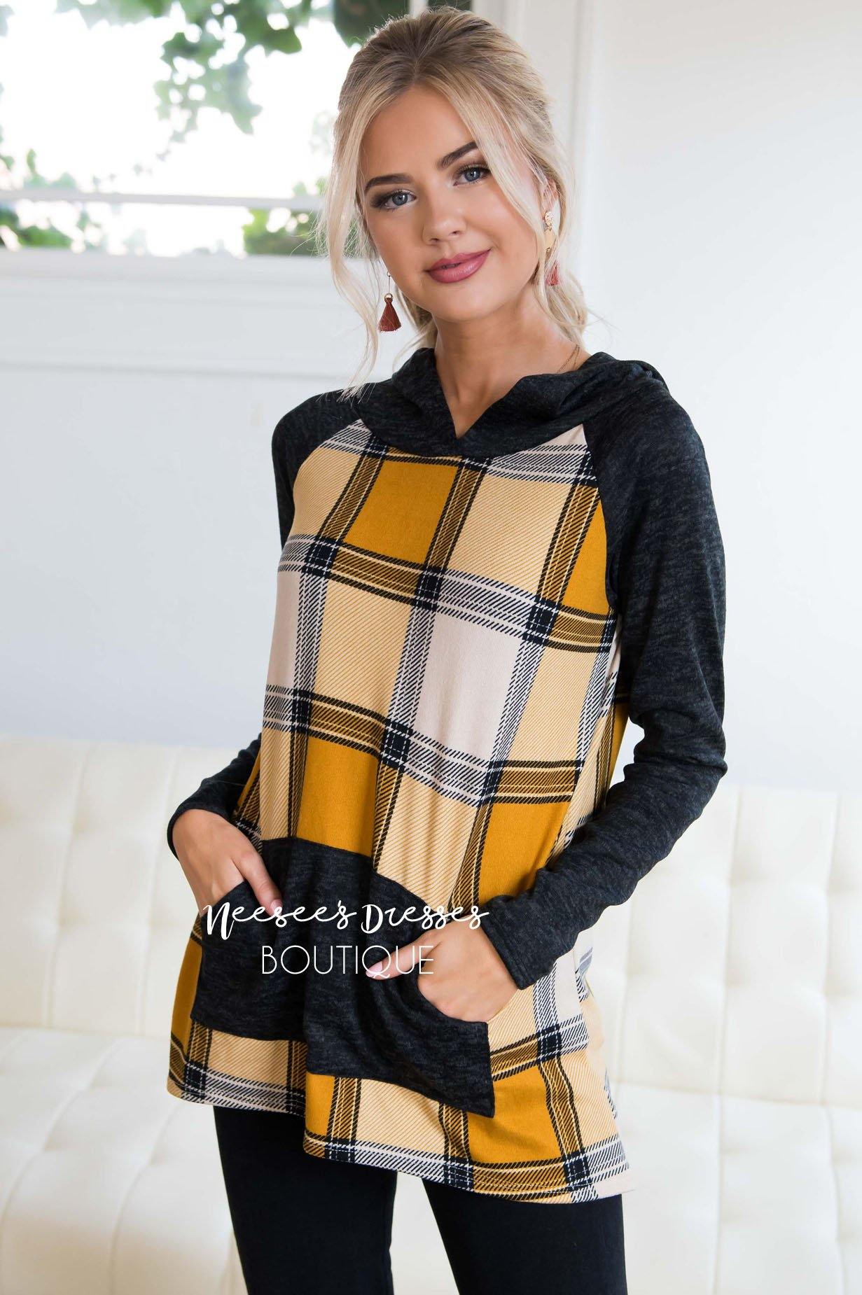 Plaid Pullover Hoodie Tops vendor-unknown 
