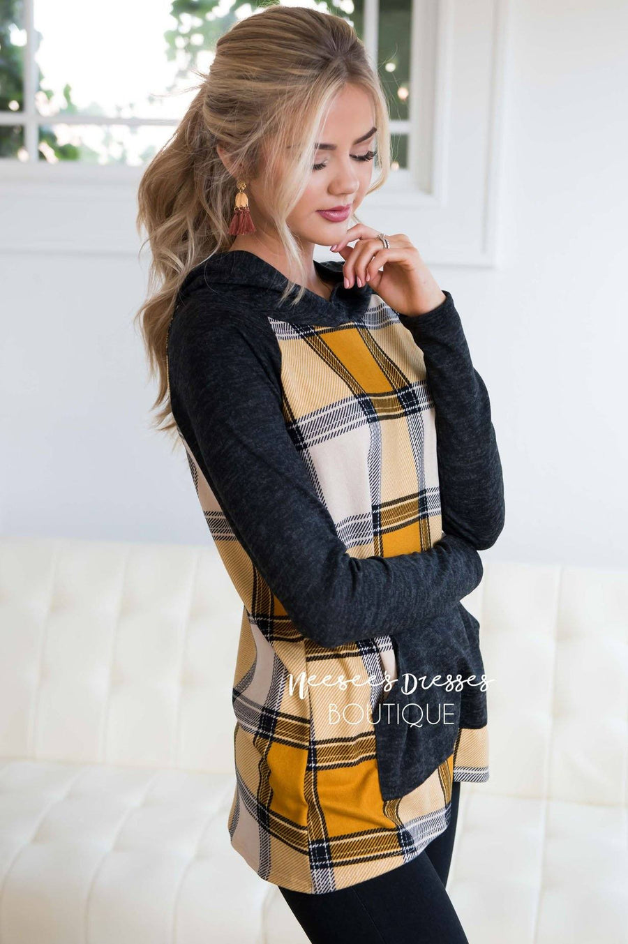 Plaid Pullover Hoodie Tops vendor-unknown 