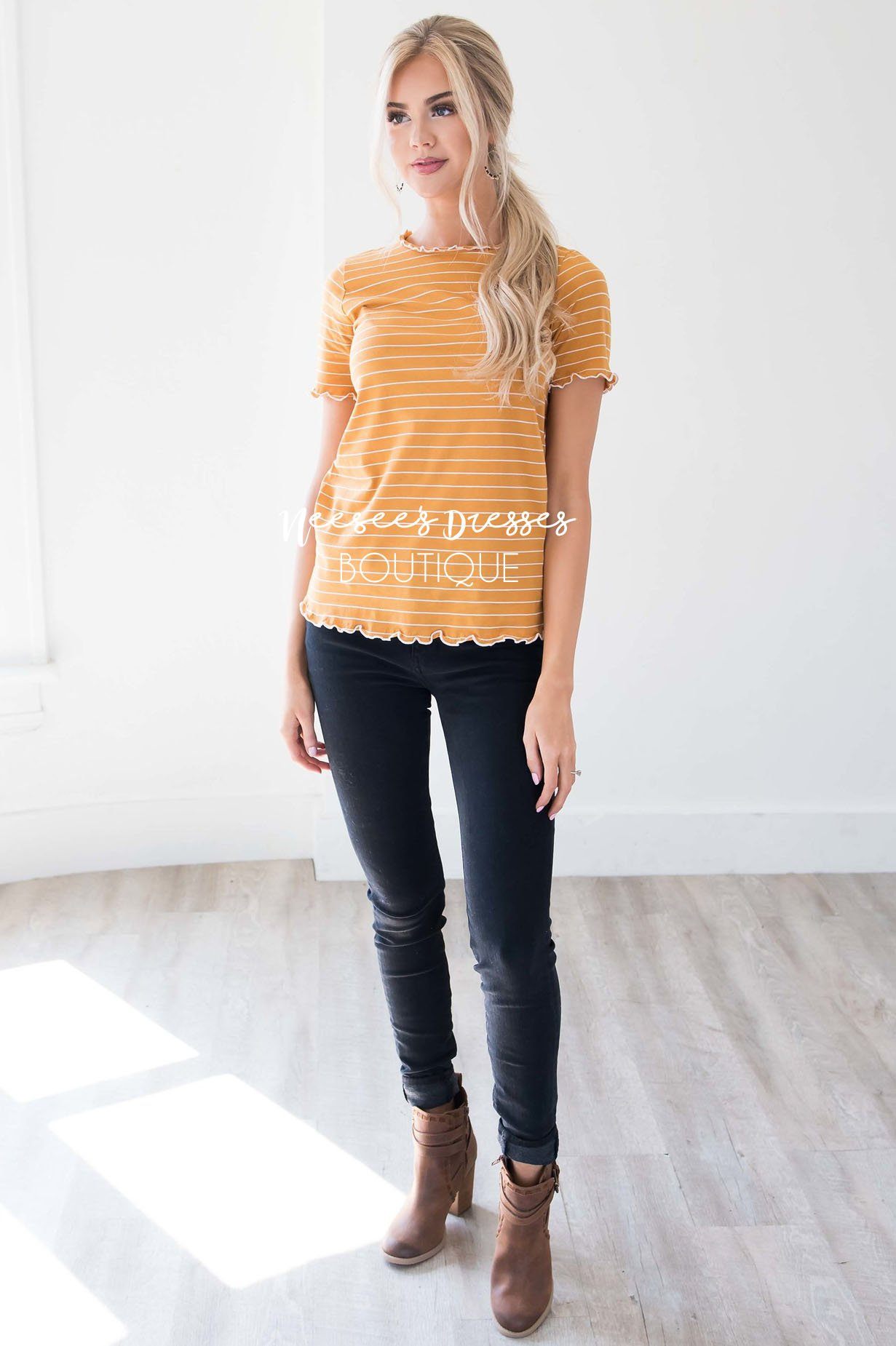 All I Need Ruffle Trim Top Tops vendor-unknown 