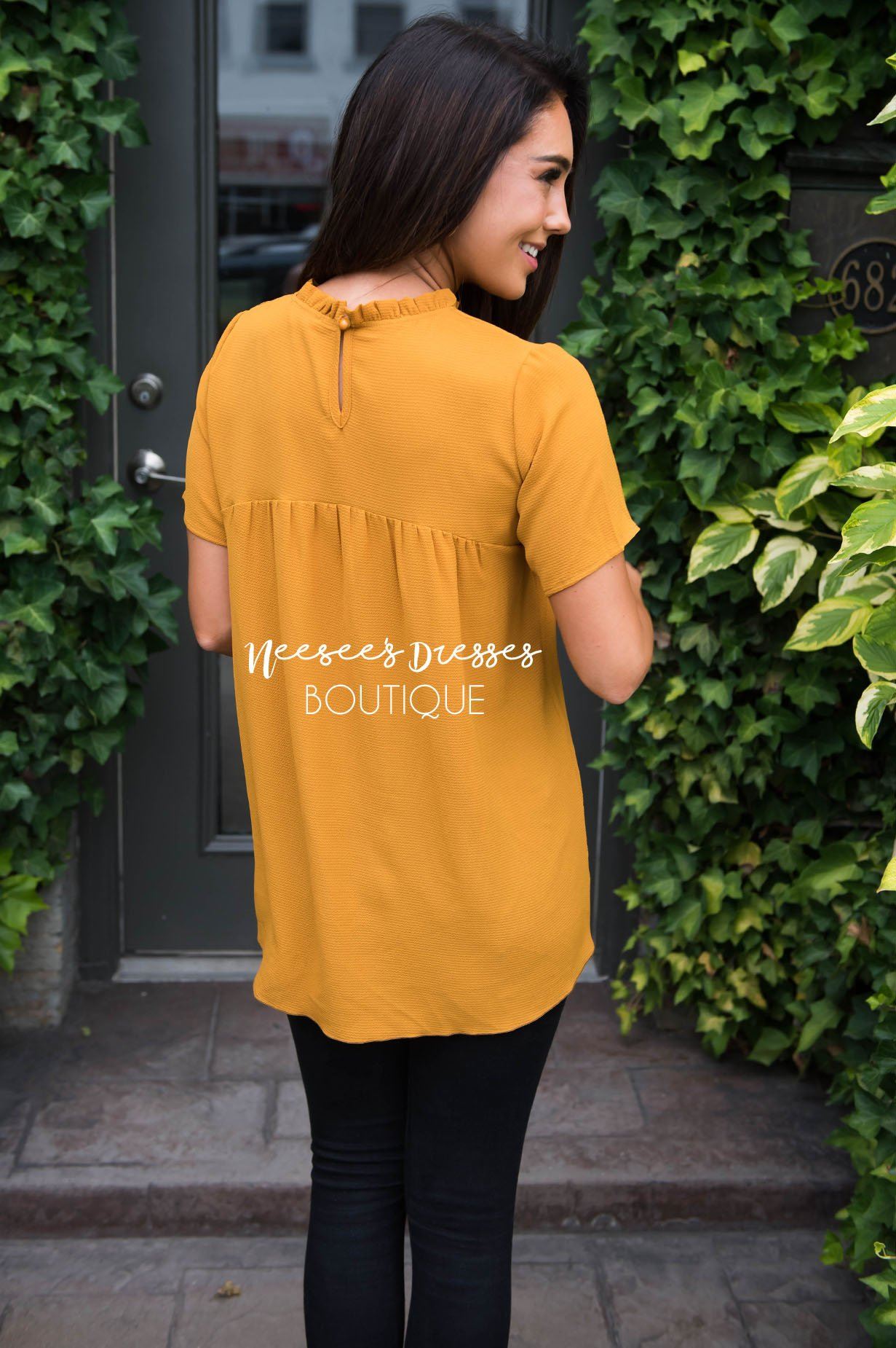 Ruffle Neckline Blouse Tops vendor-unknown 