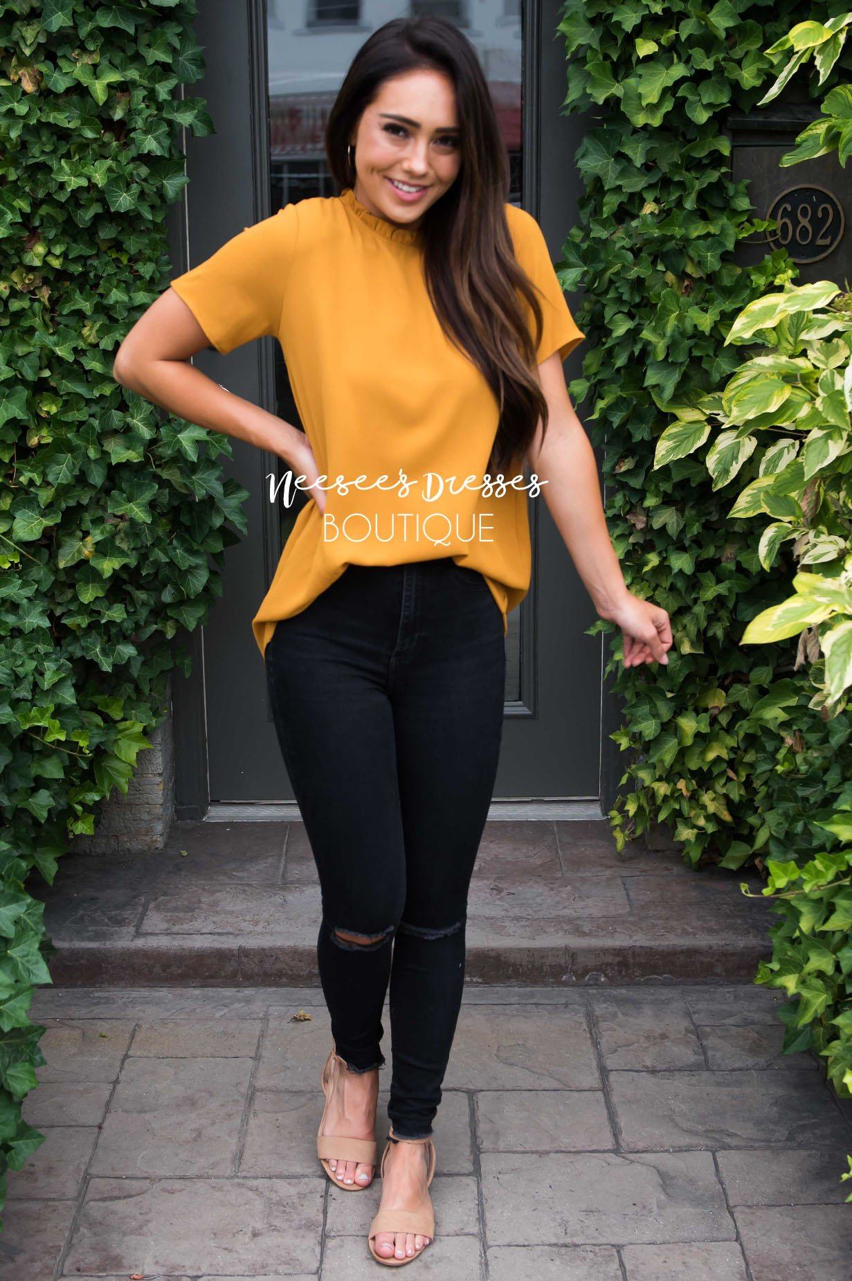 Ruffle Neckline Blouse Tops vendor-unknown 