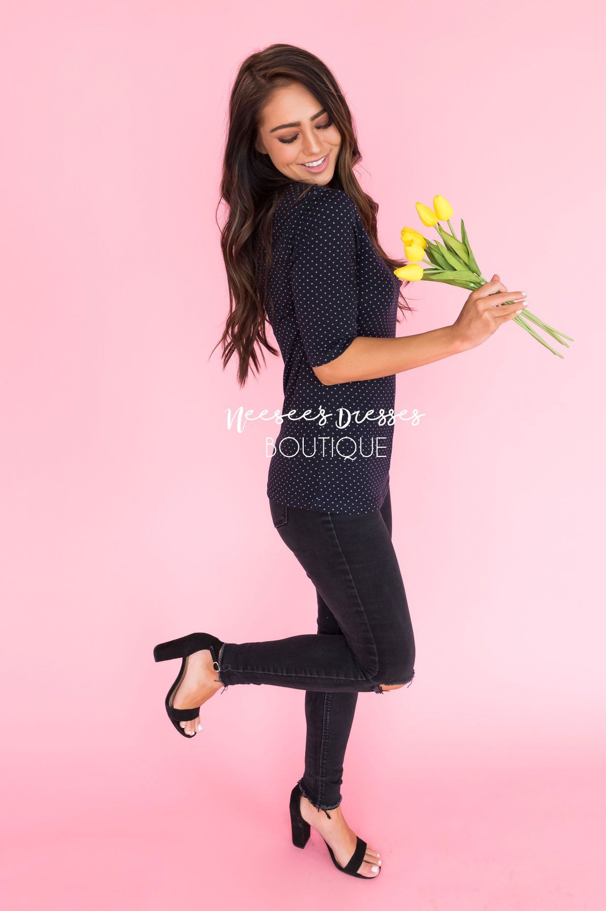 Deep Navy Polka Dot Top Tops vendor-unknown 