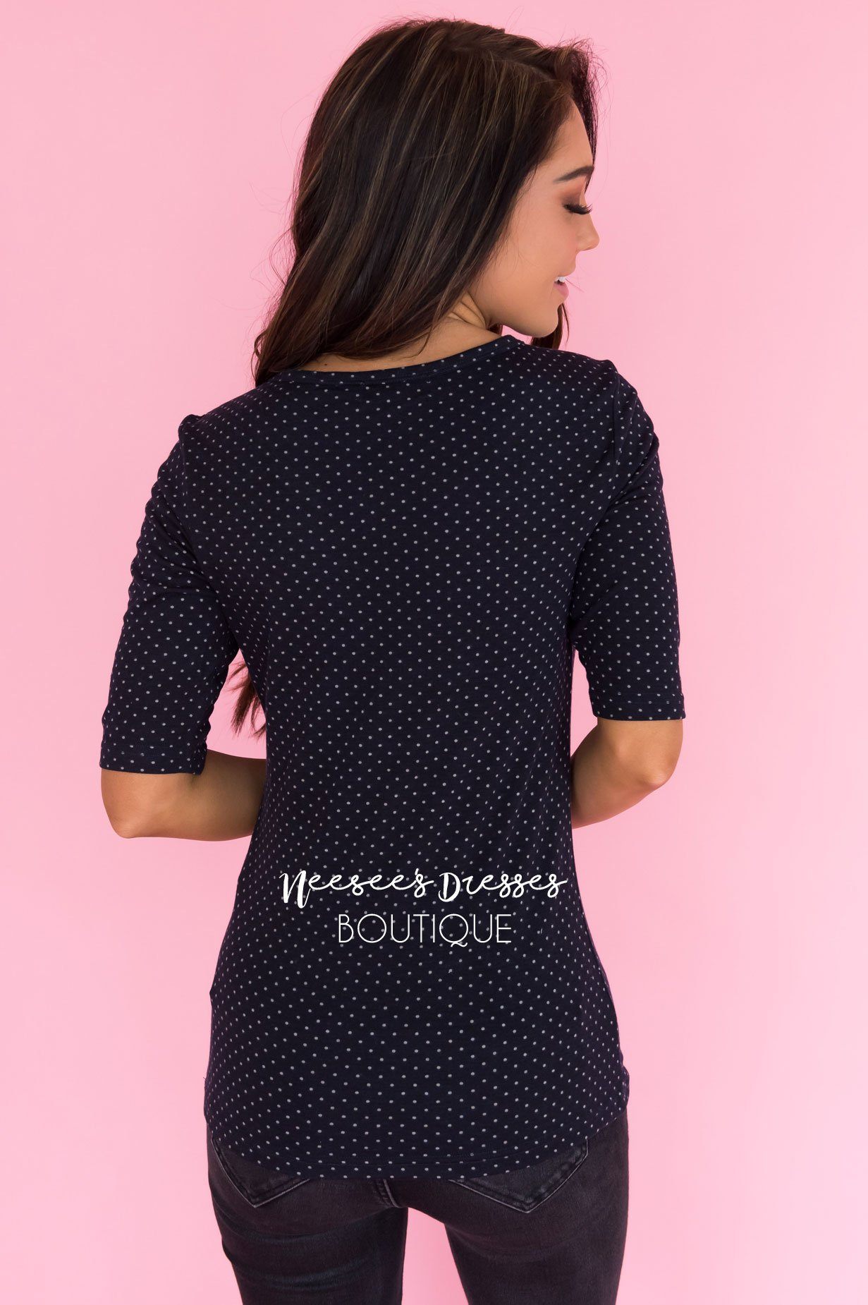 Deep Navy Polka Dot Top Tops vendor-unknown 