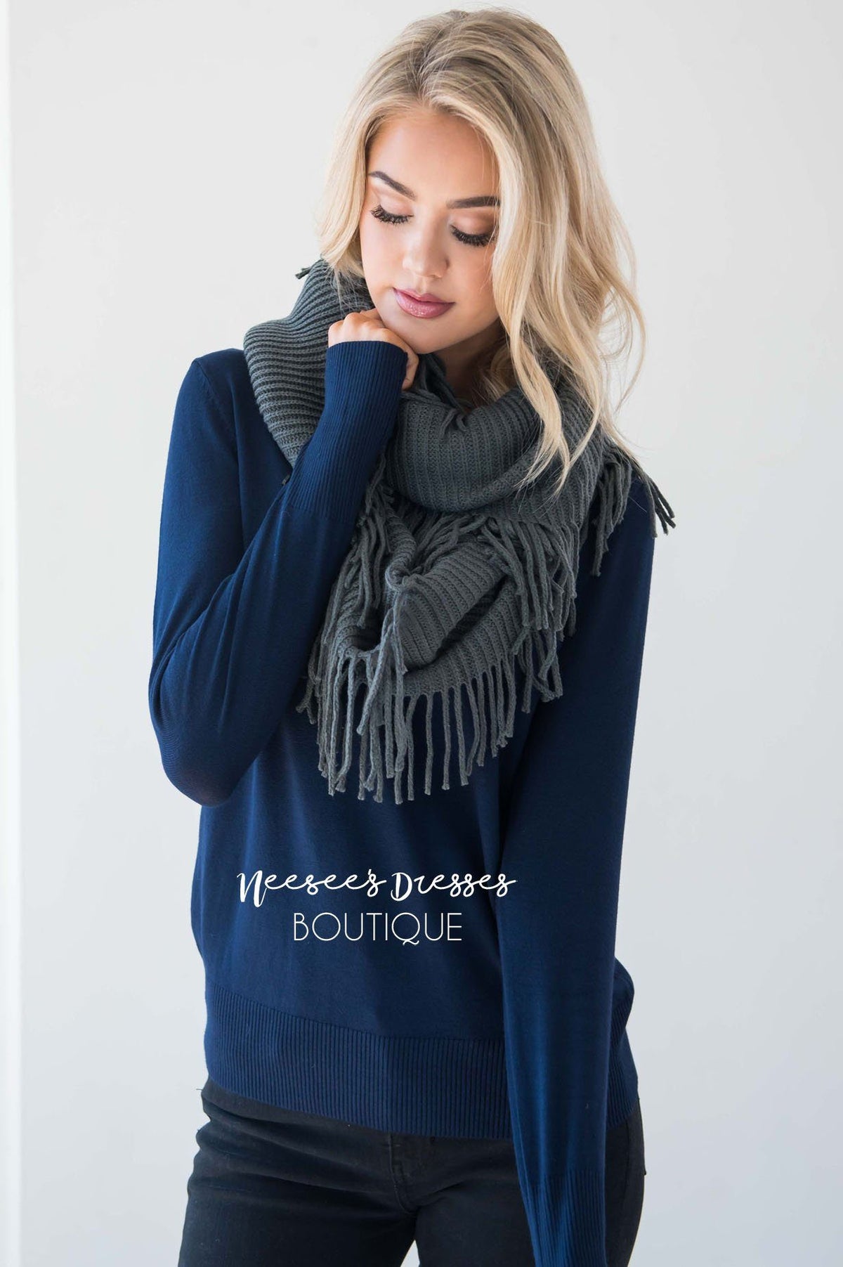 Button Sleeve Sweater Affordable Modest Dress NeeSee's Dresses