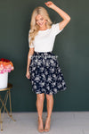 Navy & Cream Floral Chiffon Skirt Skirts vendor-unknown