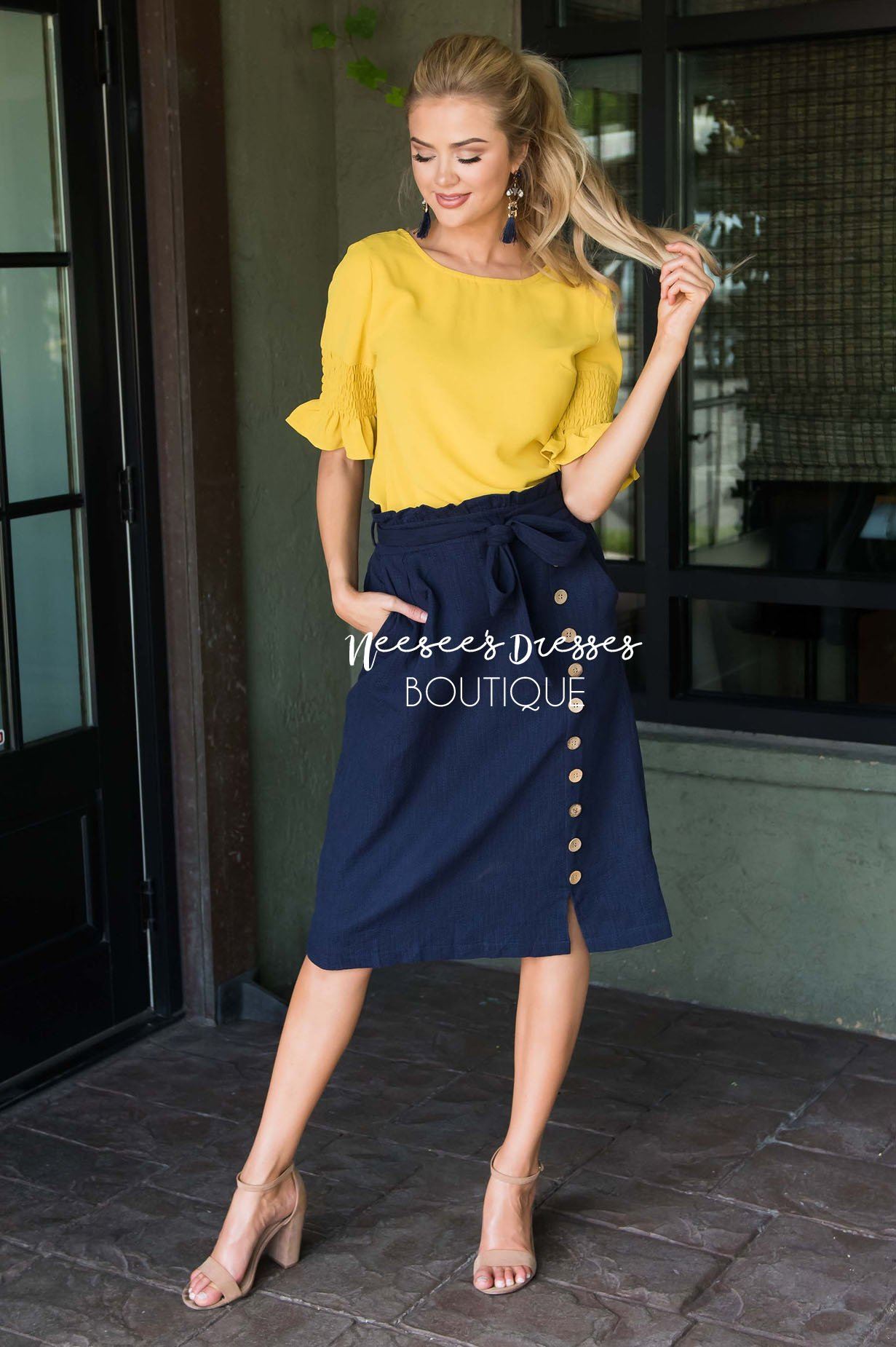 Lets Meet For Brunch Button Skirt Modest Dresses vendor-unknown 