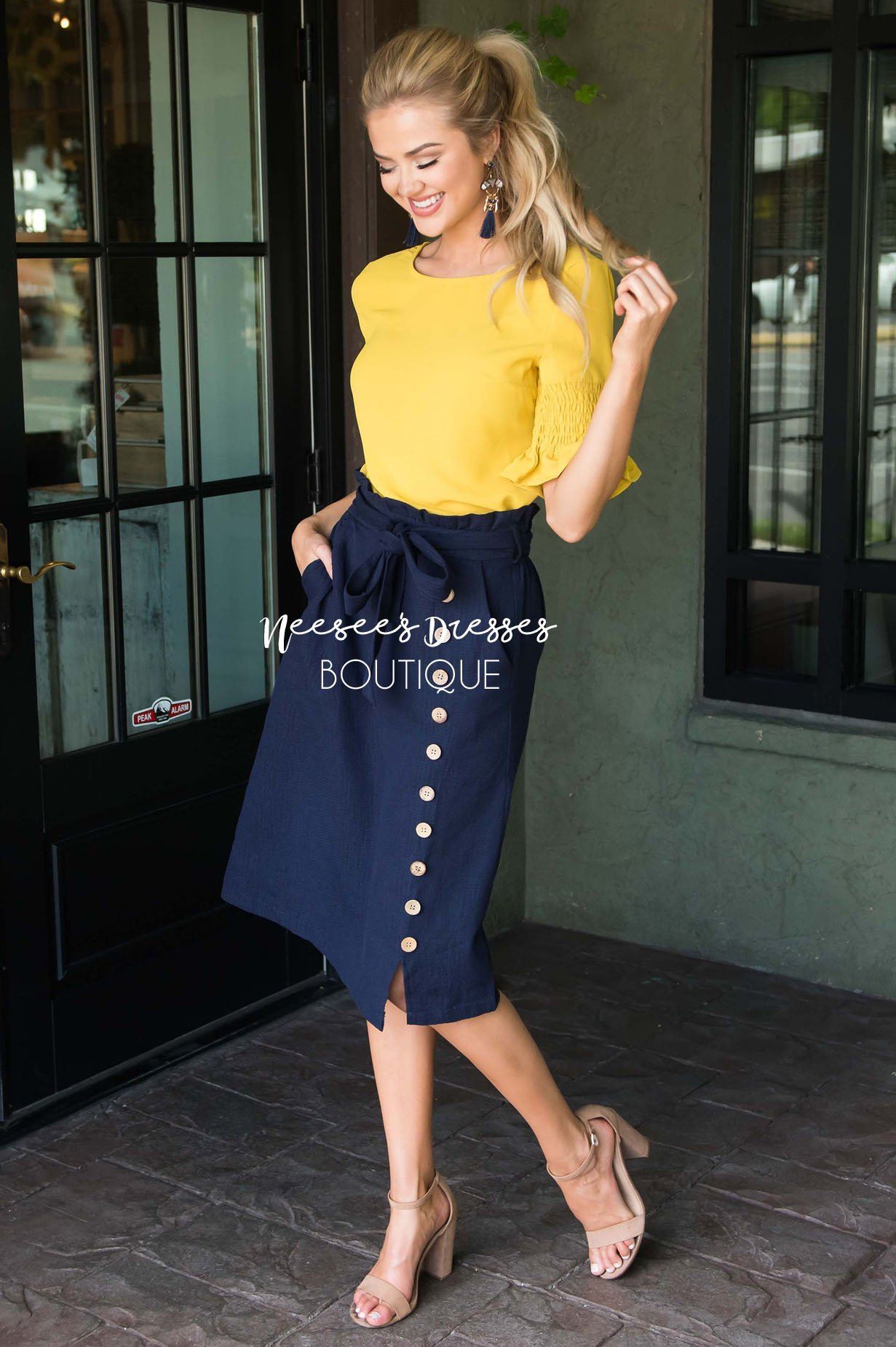 Lets Meet For Brunch Button Skirt Modest Dresses vendor-unknown 