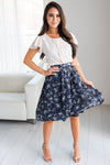 Navy Chiffon Floral Pocket Skirt Skirts vendor-unknown