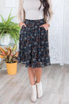 Navy Floral Chiffon Skirt Skirts vendor-unknown