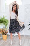 Navy Floral Chiffon Skirt Skirts vendor-unknown 