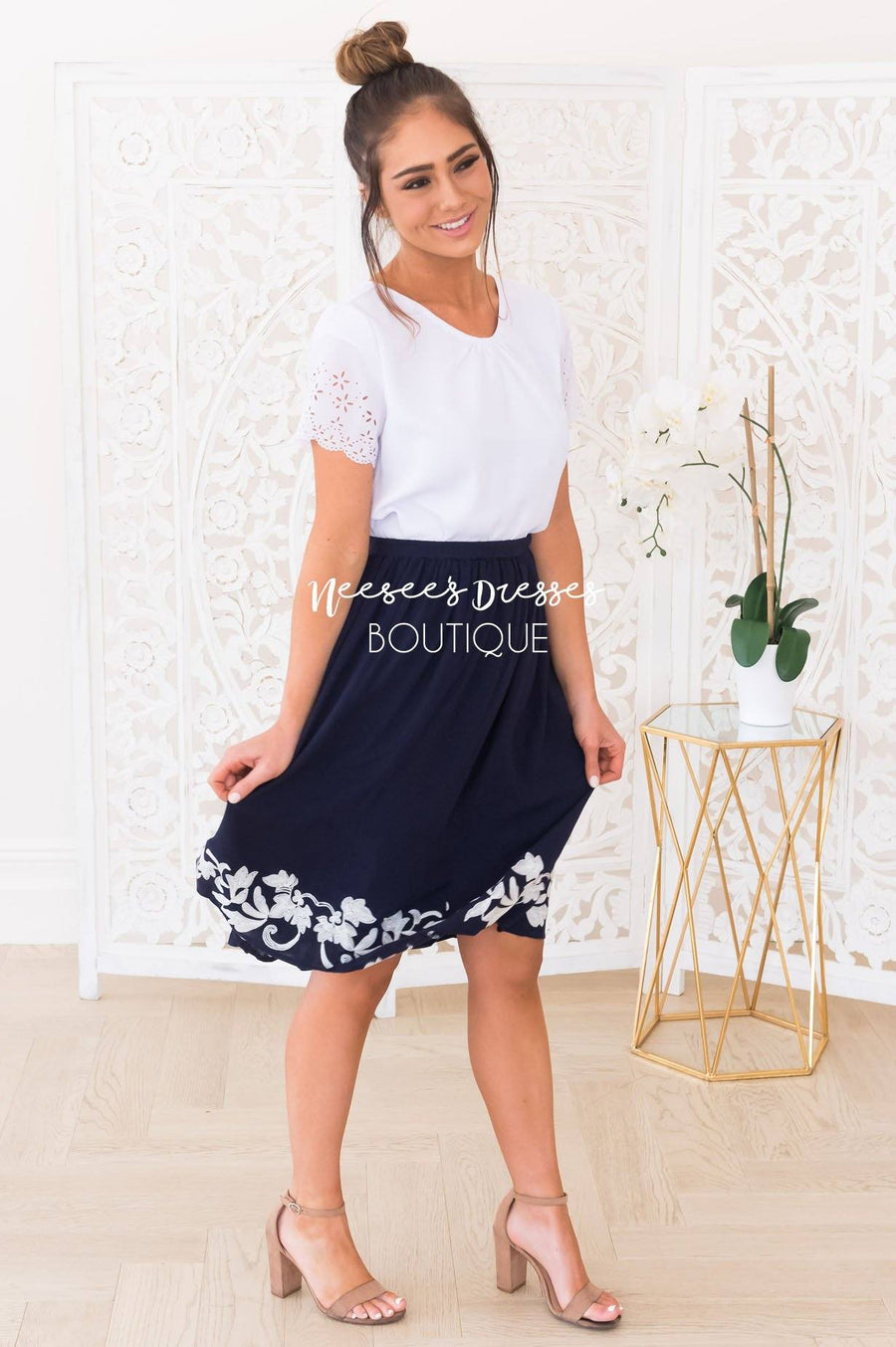 Living In The Moment Modest Eyelet Blouse Modest Dresses vendor-unknown 