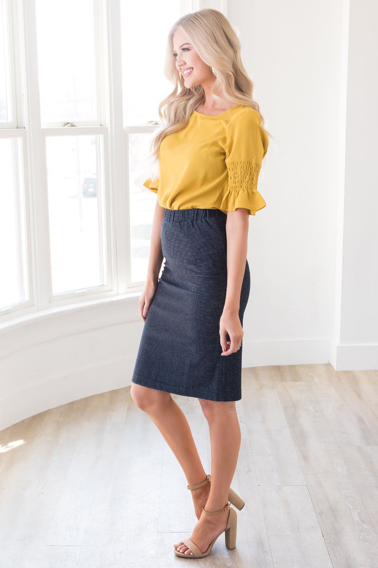 All About You Mini Striped Pencil Skirt Modest Dresses vendor-unknown 