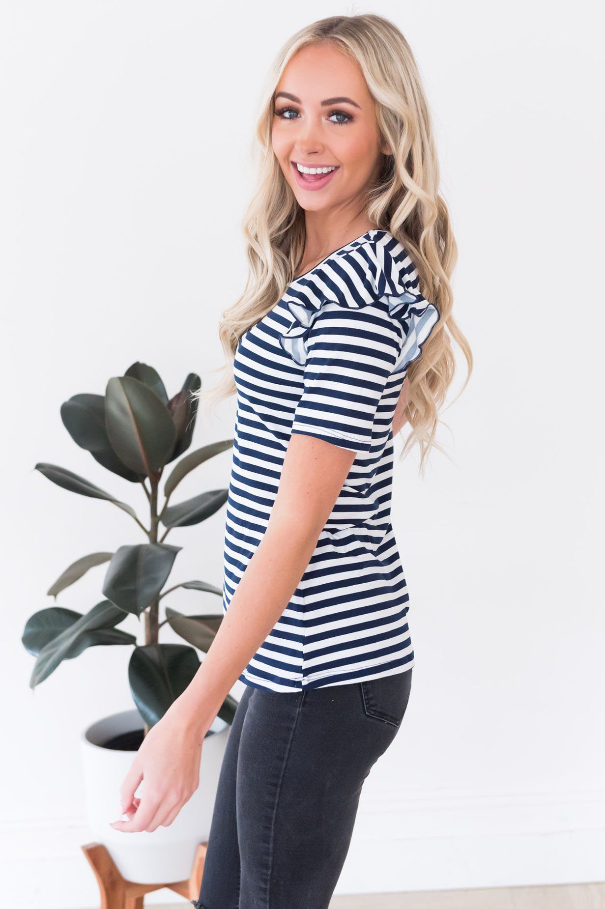 Charming Ruffle Shoulder Top Tops vendor-unknown 